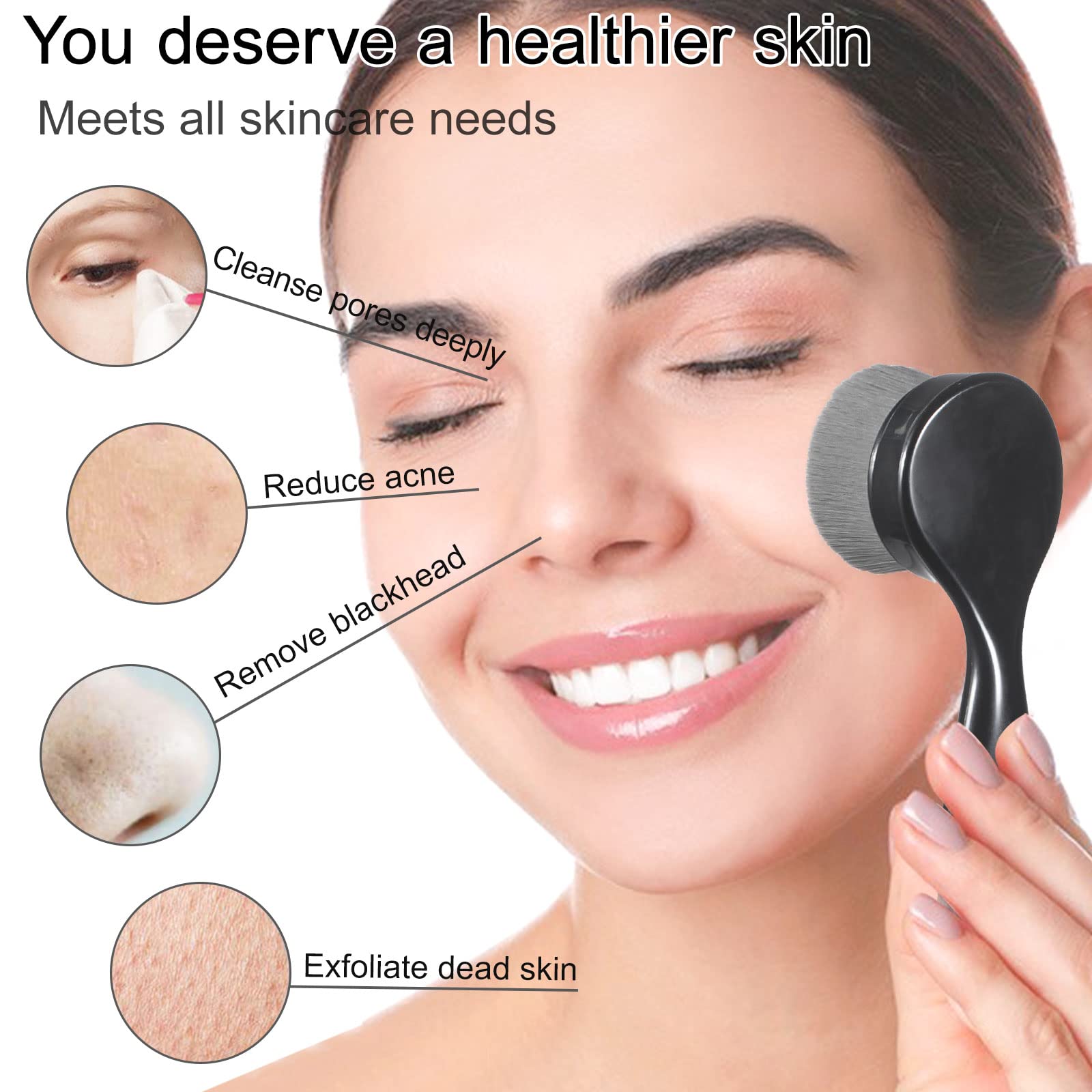 Beomeen 2 Pack Facial Cleansing Brush Soft Charcoal Bristle For Deep Pore Cleaning, Face Exfoliating Scrub Brush For Face Cleans