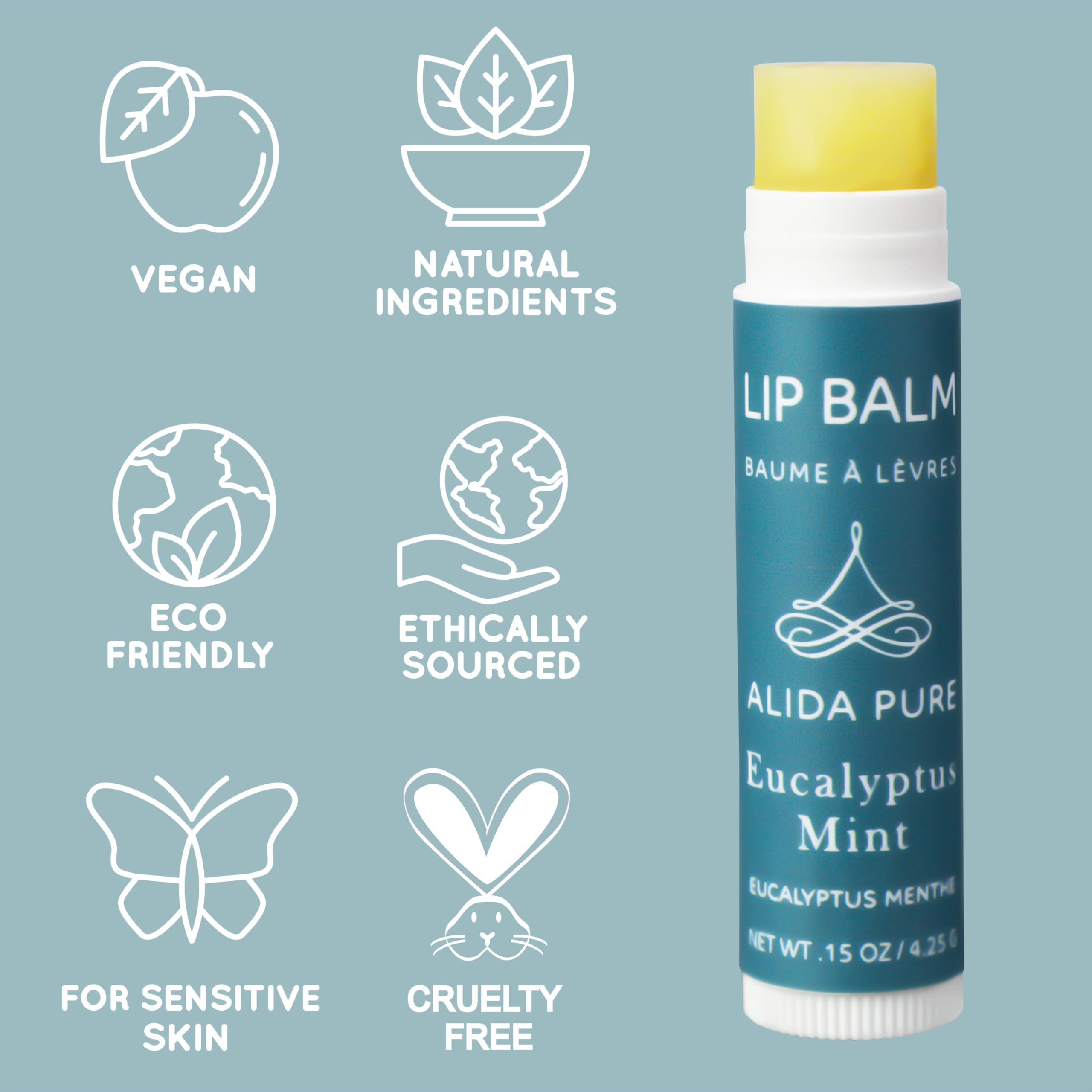 Alida Pure Eucalyptus Mint Lip Balm Collection, Vegan Lip Balm Set, Beeswax Free, With Avocado Oil, Organic Jojoba Oil, And Vita