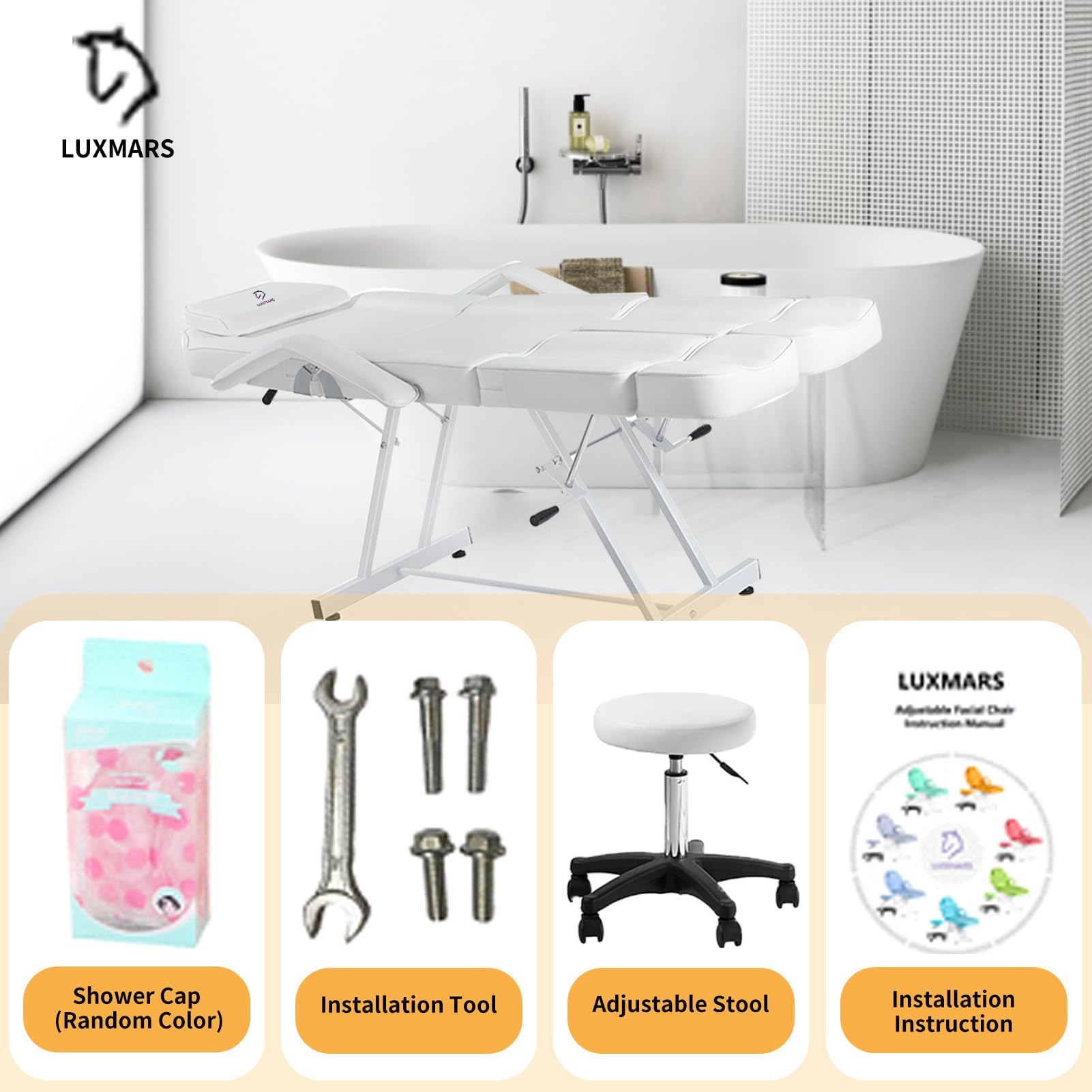 Luxmars Facial Chair, Adjustable Tattoo Chair Salon Bed With Hydraulic Stool Massage Bed For Professional Massage Facial Lash Be