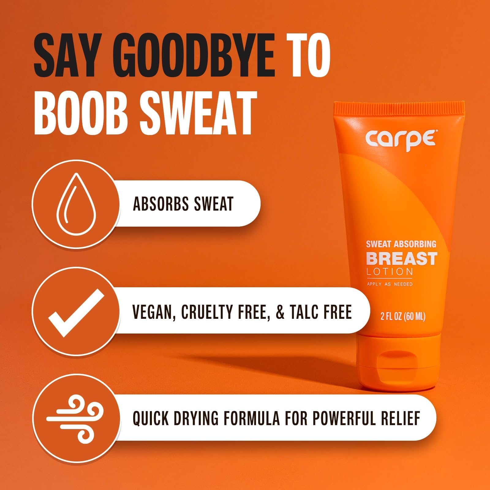 Carpe No-Sweat Breast (Pack Of 2) - Helps Keep Your Breasts And Skin Folds Dry - Sweat Absorbing Lotion - Helps Control Under Br