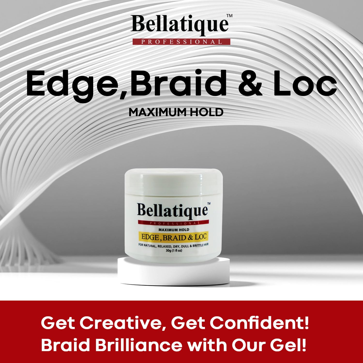 Bellatique Edge, Braid, & Loc Maximum Hold Edge Control & Braiding Gel For Natural, Relaxed, Dry, Dull Hair - No Flaking, No Whi