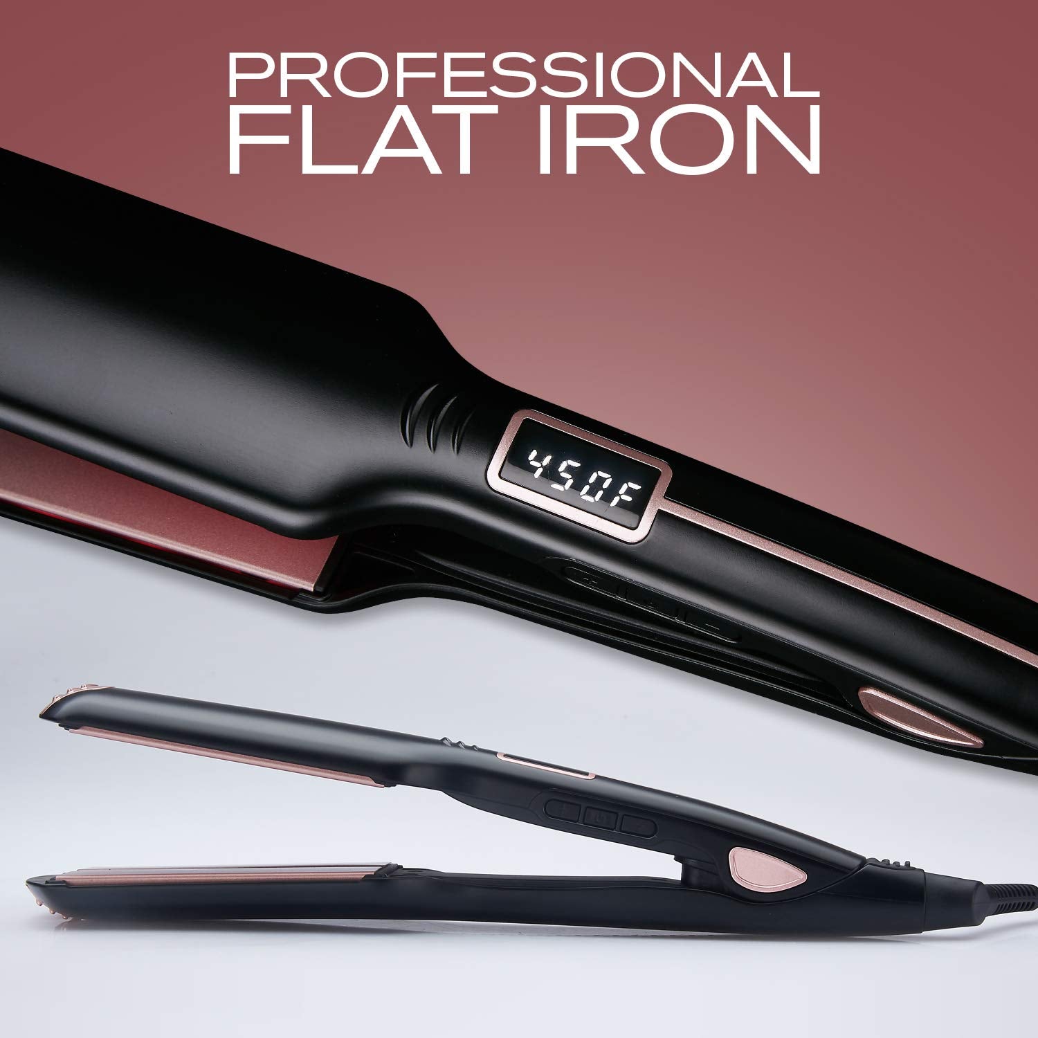 Magnifeko Professional Flat Iron Hair Straightener Wide Plate & Digital Display - Dual Voltage Titanium Hair Straighteners (Blac