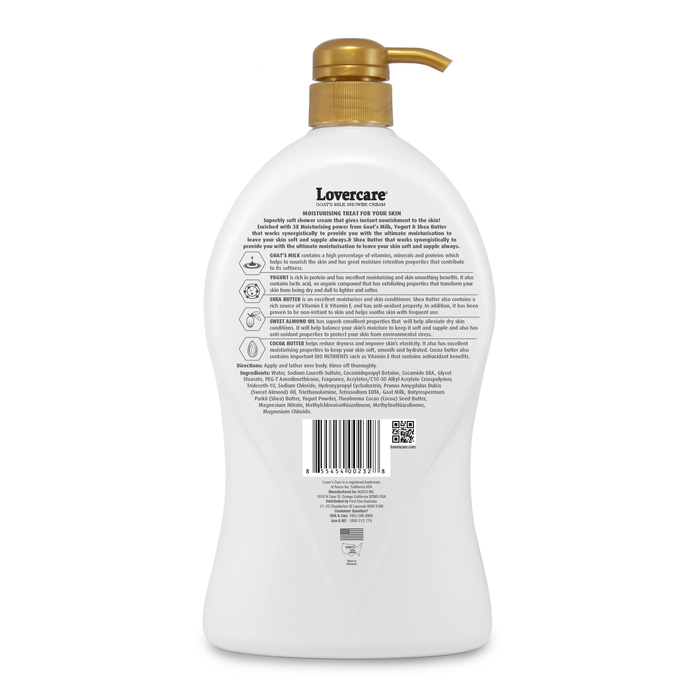 Lovercare Goat'S Milk Shower Cream 3X Moisturising Plus Bio Nutrient (Almond Oil And Cocoa Butter) 40.7 Fl Oz