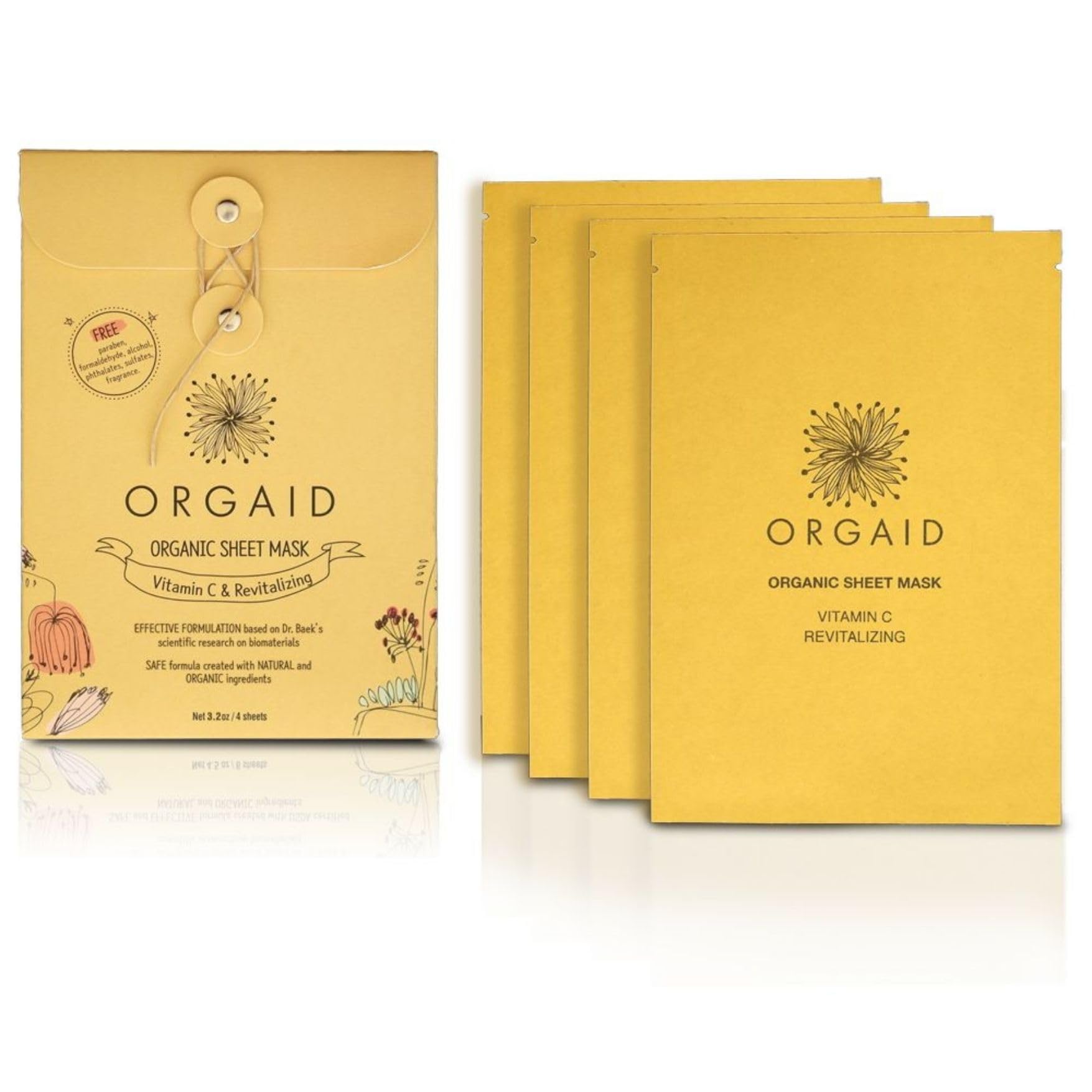 Orgaid Organic Sheet Mask | Made In Usa (Vitamin C & Revitalizing, Pack Of 4)