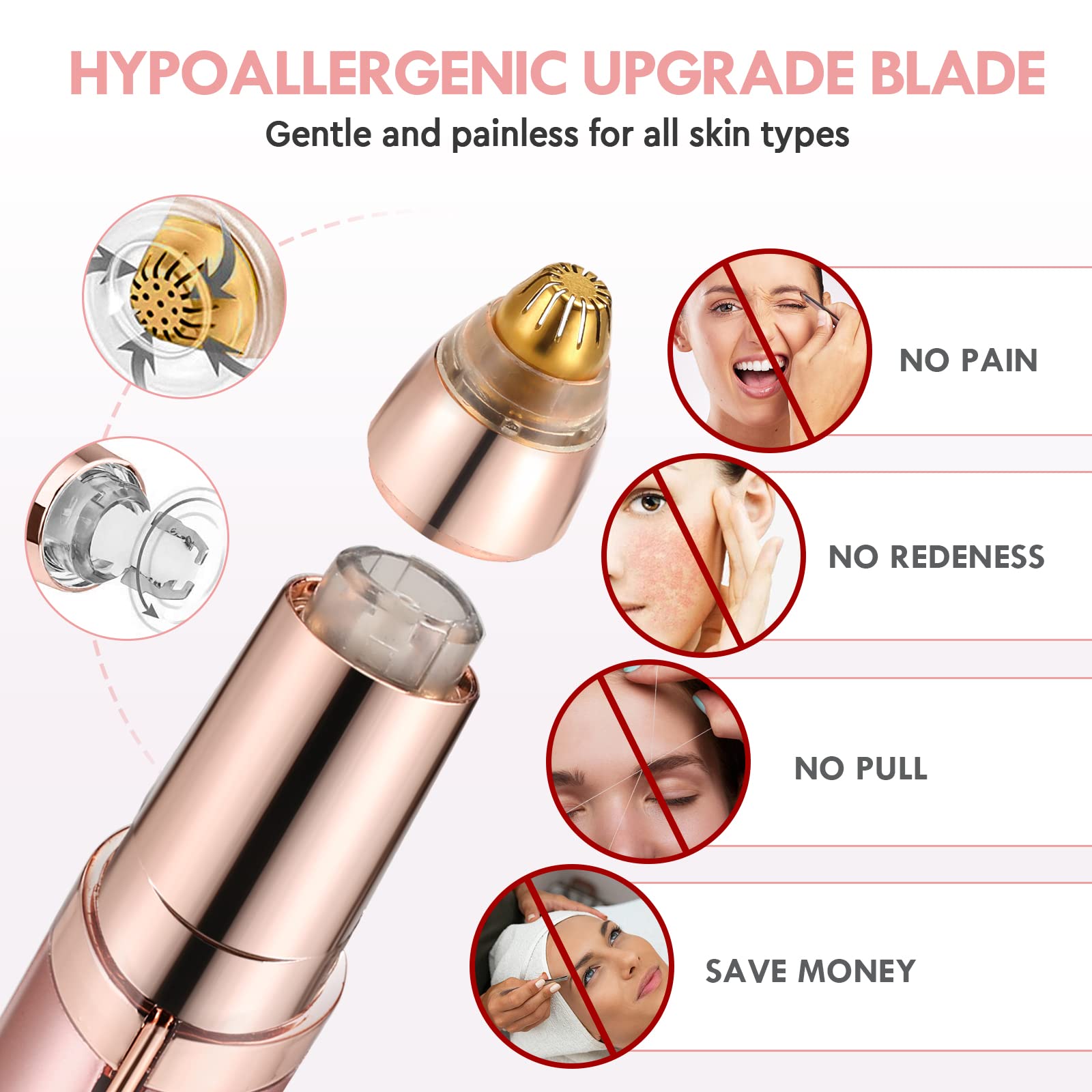 Eyebrow Hair Remover, Rechargeable Electric Eyebrow Trimmer For Women, Painless Eyebrow Hair Removal Razor With 2 X Replacement