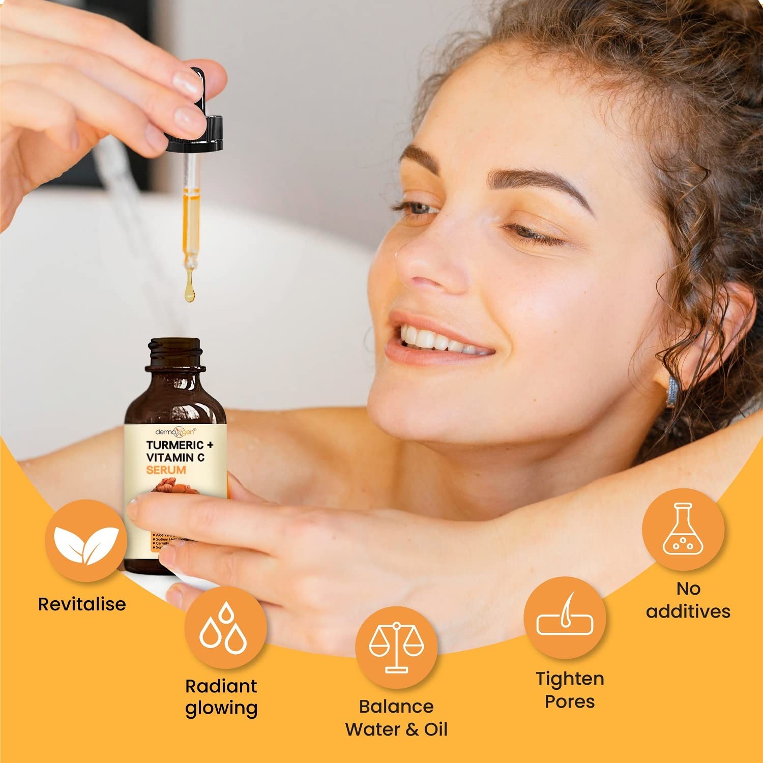 Dermaxgen Turmeric Face Serum + Vitamin C: Organic Moisturizer For Acne Reduction, Clear Skin Tone, & Anti-Aging Benefits - Hydr