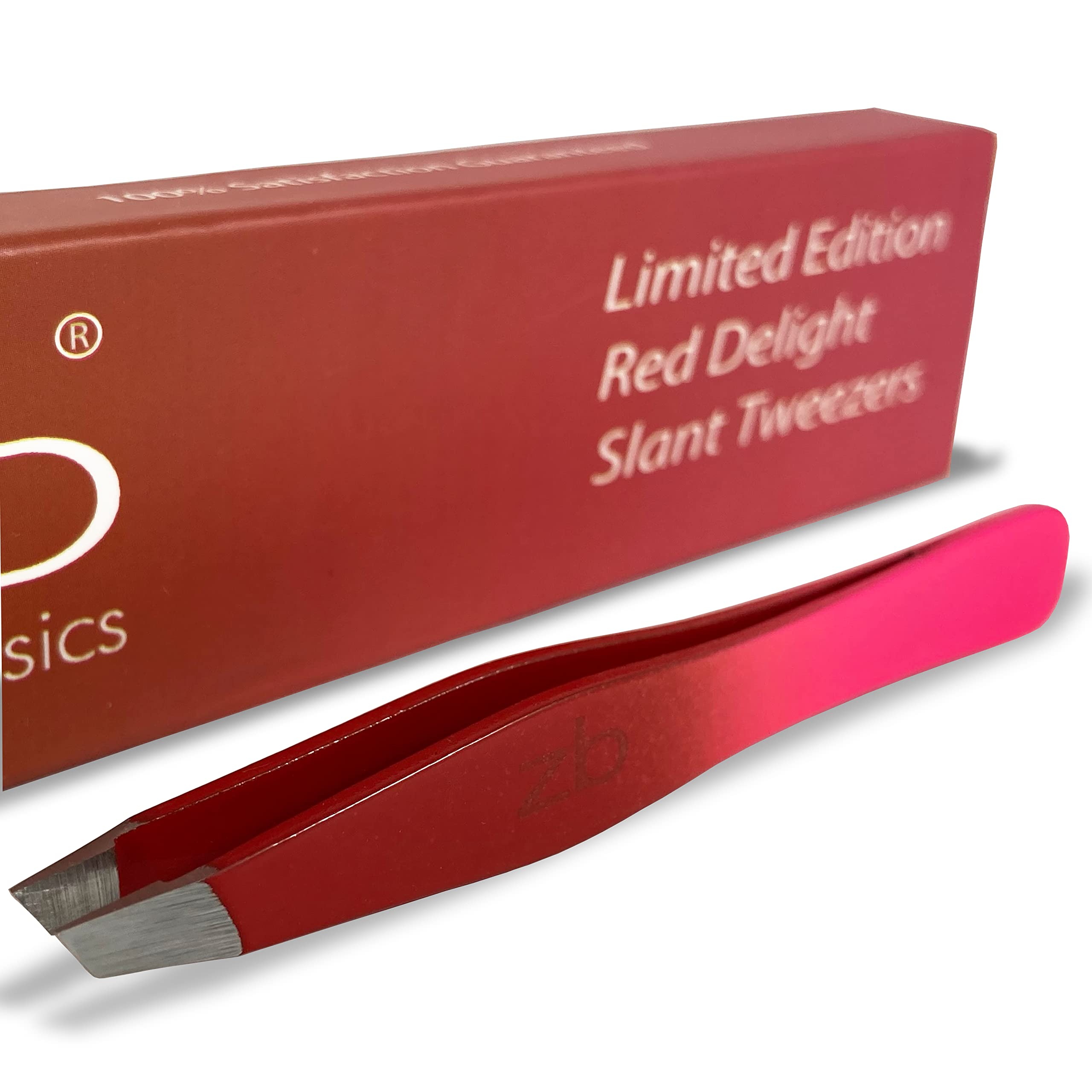 Zizzili Basics Tweezers - Limited Edition Red Delight Slant Tip - Best Tweezer for Eyebrow, Facial Hair Removal and your Precisi