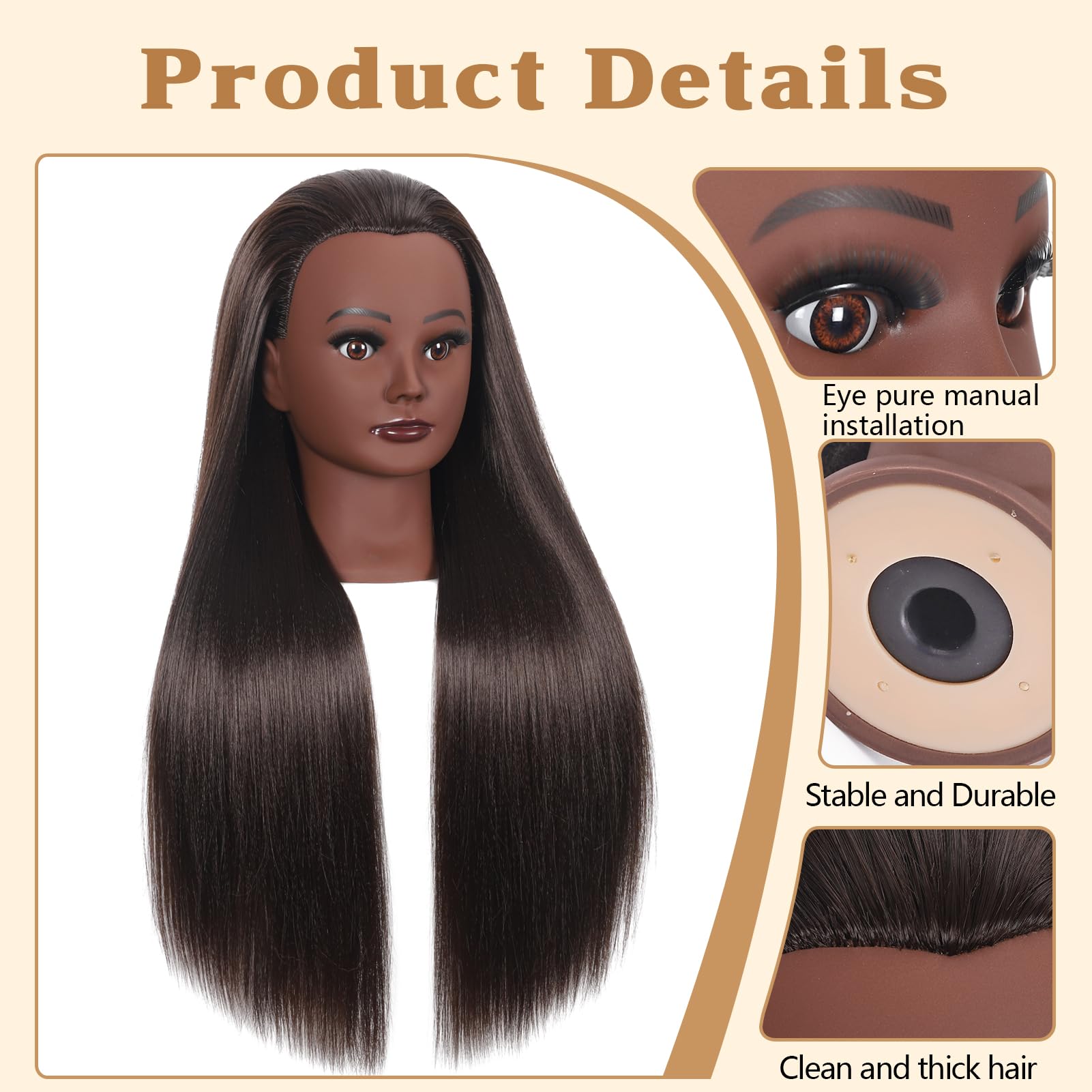 Weiran 26''-28'' Mannequin Head Styling Head 50% Human Hair Cosmetology Manikin Doll Training Head For Hairdresser Practice Brai