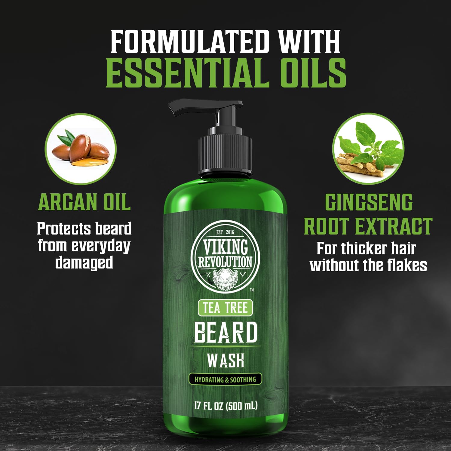 Viking Revolution Tea Tree Beard Wash For Men With Argan Oil And Ginseng Root Extract - Beard Softener And Strengthener Beard Sh