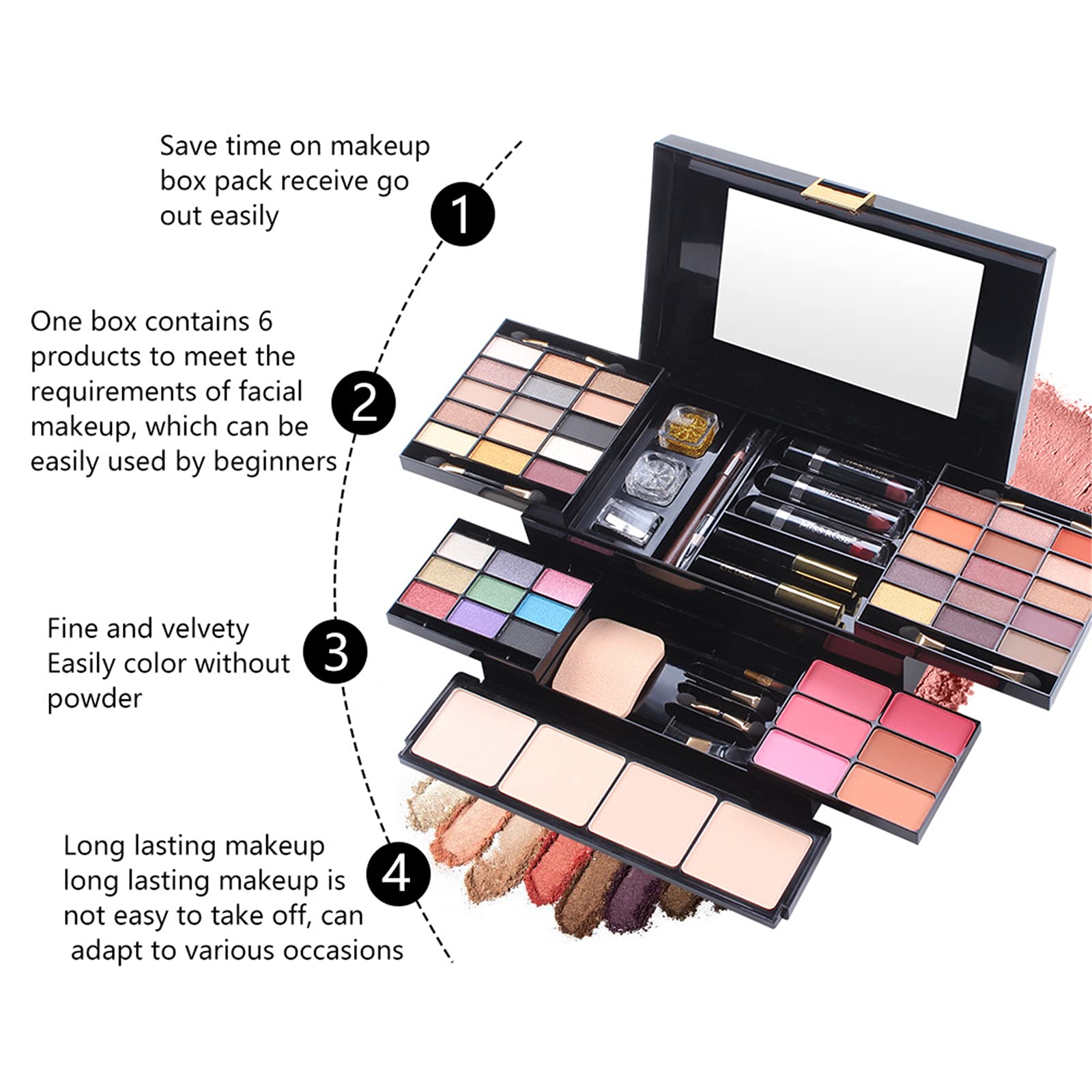 Pure Vie 54 Color All-In-One Holiday Gift Makeup Set Cosmetic Essential Starter Bundle Include Eyeshadow Palette Lipstick Concea