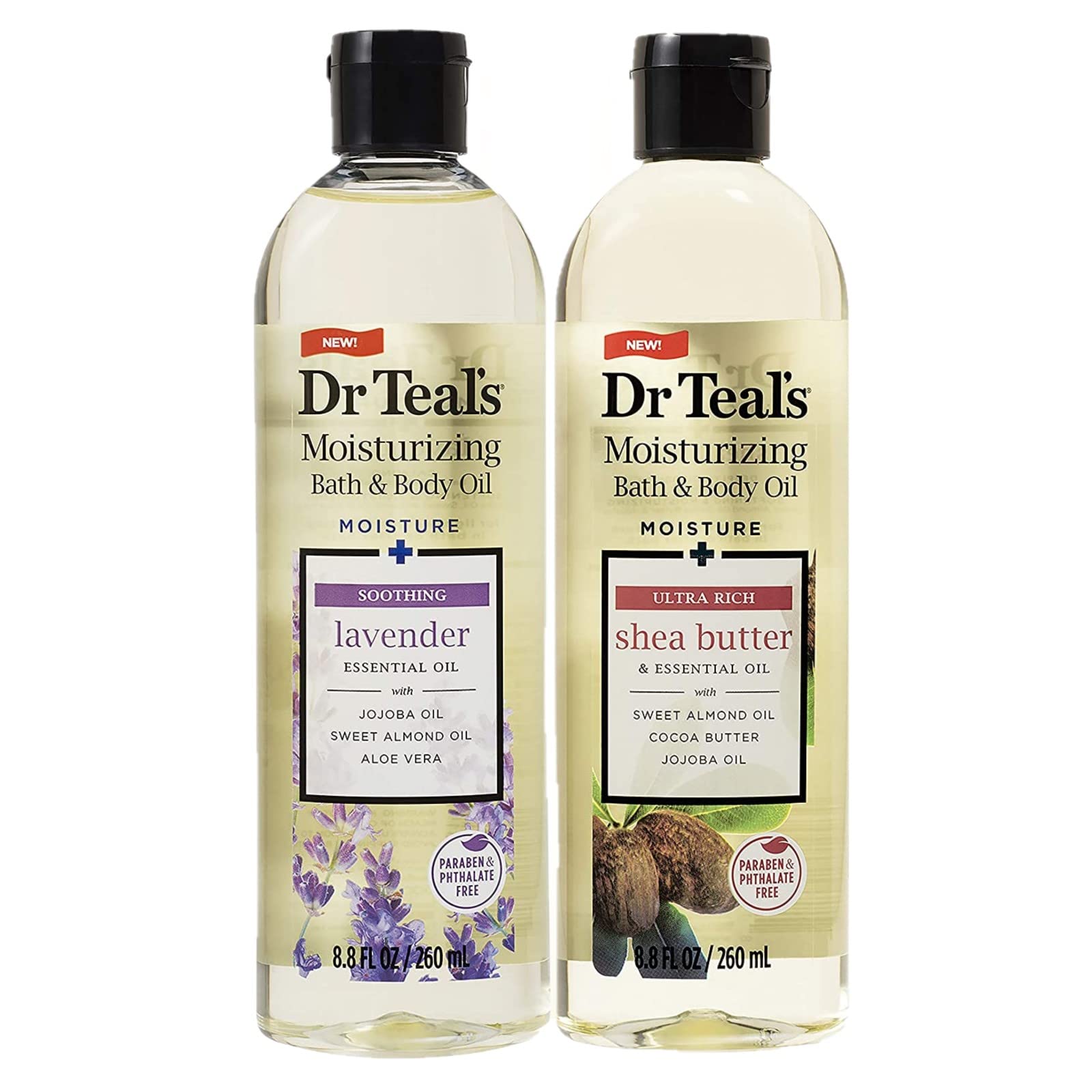 Dr. Teals Bath & Body Oil Variety Gift Set (2 Pack, 8.8Oz Ea.) - Soothing Lavender & Ultra Rich Shea Butter - Essential Oils Hyd