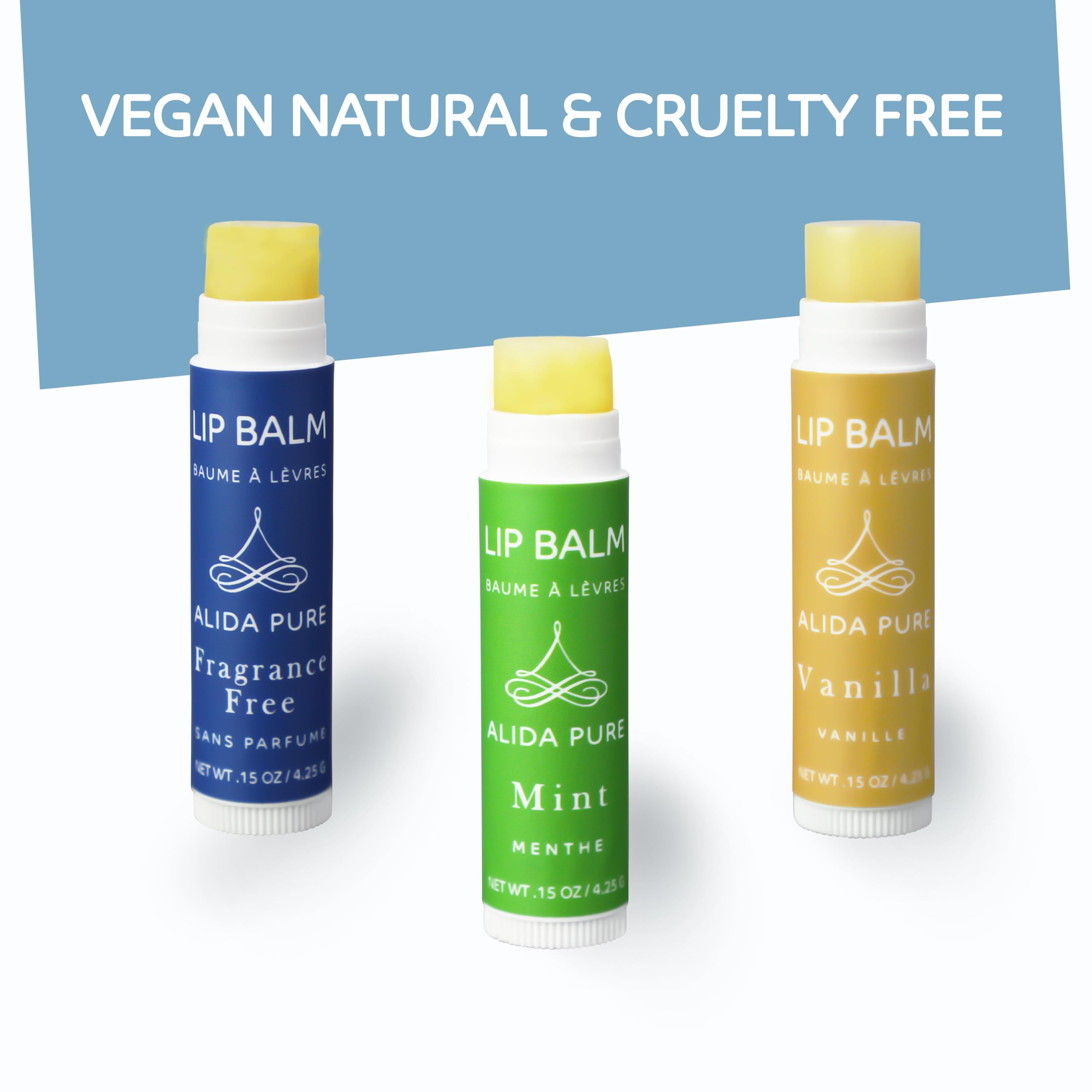 Alida Pure Favorites Lip Balm Collection, Vegan Lip Balm Set, Bees Wax Free, Coconut Oil Free, Avocado Oil, Organic Jojoba Oil,