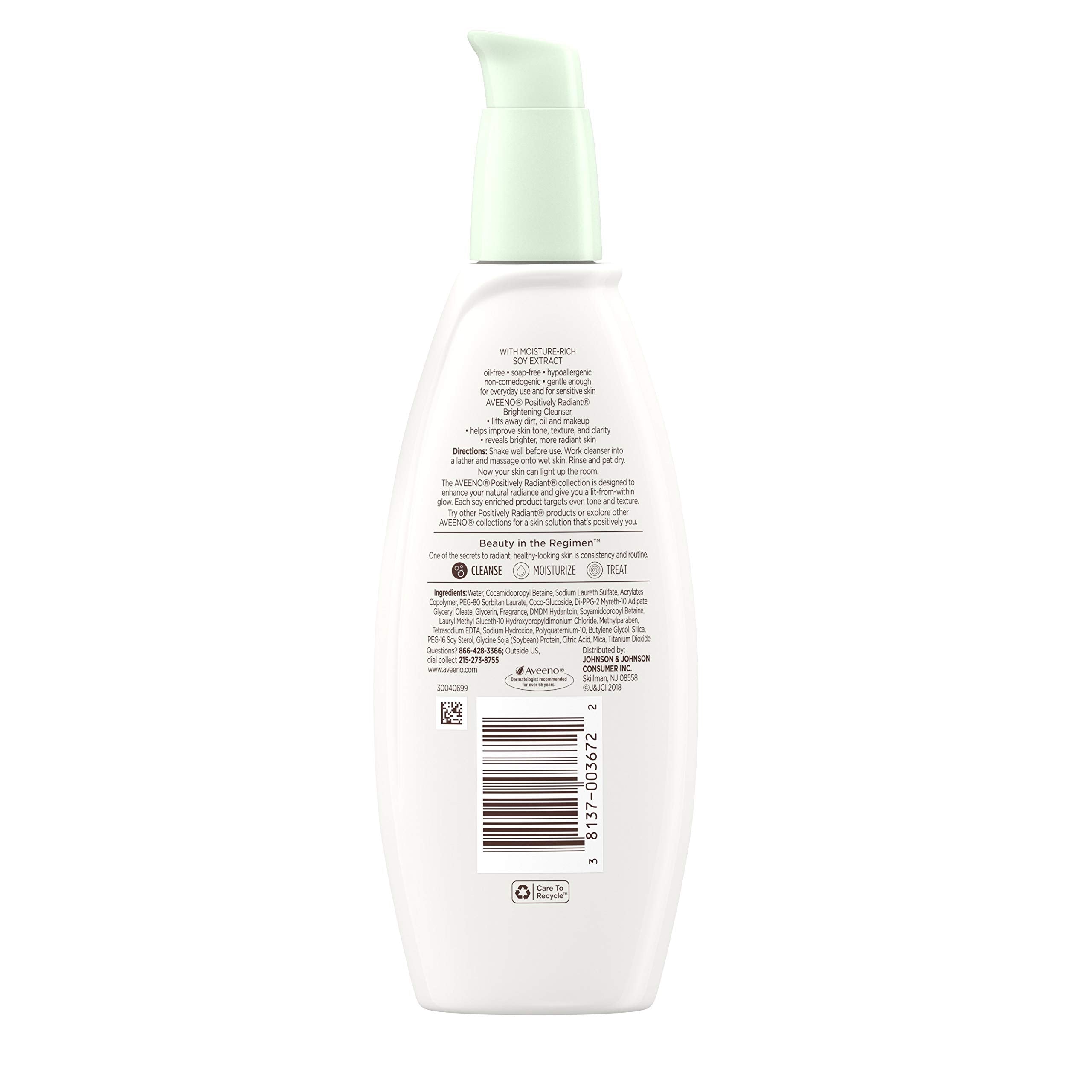Aveeno Positively Radiant Brightening Facial Cleanser For Sensitive Skin, Non-Comedogenic, Oil-Free, Soap-Free & Hypoallergenic,