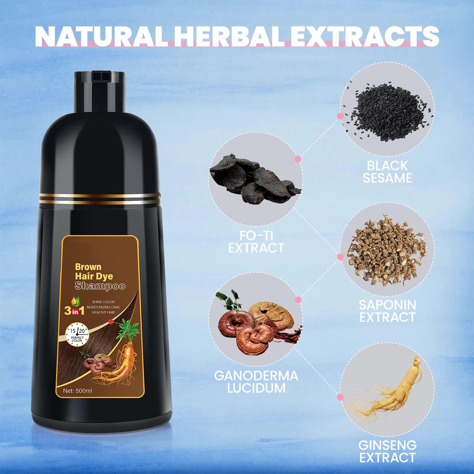 Bojica Hair Color Shampoo, Brown Hair Dye Shampoo 3 In 1 For Women&Men Herbal Ingredients Hair Dye In Minutes/Semi-Permanent/(16