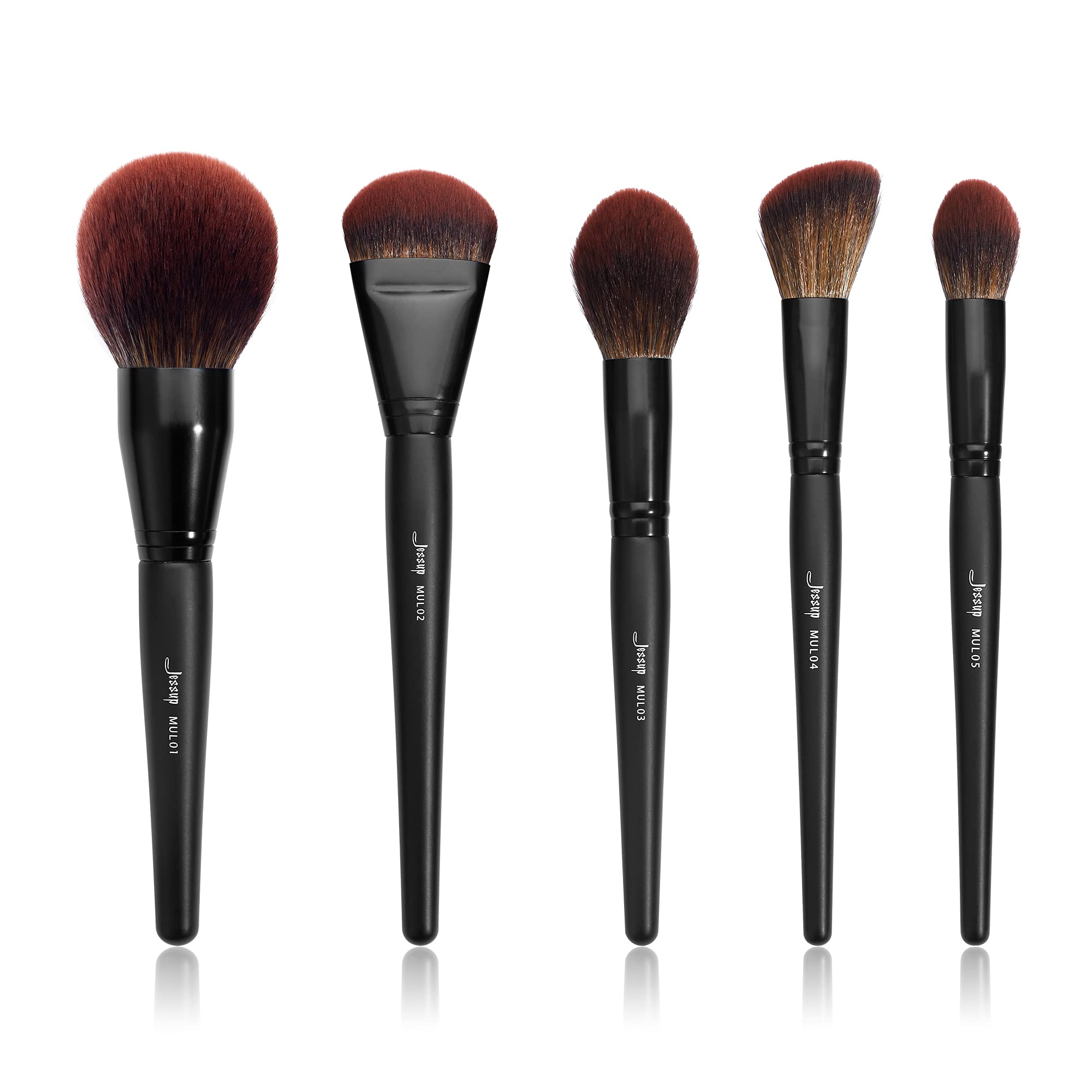 Jessup Large Face Makeup Brushes 5Pcs, Premium Synthetic Foundation Powder Contour Blusher Highlighter Brush, Phantom Black T273