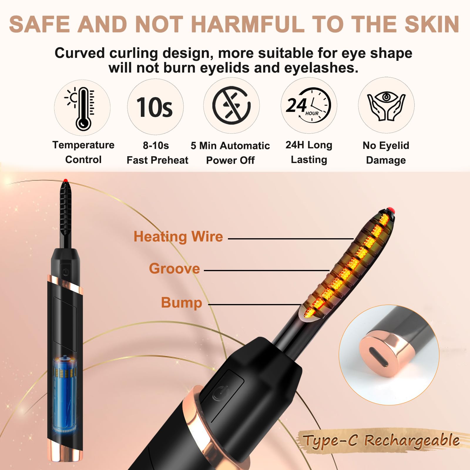 Dust2Oasis Heated Eyelash Curlers, Electric Eyelash Curlers, Rechargeable Lash Curler With Eyelash Comb For Makeup Natural Curli