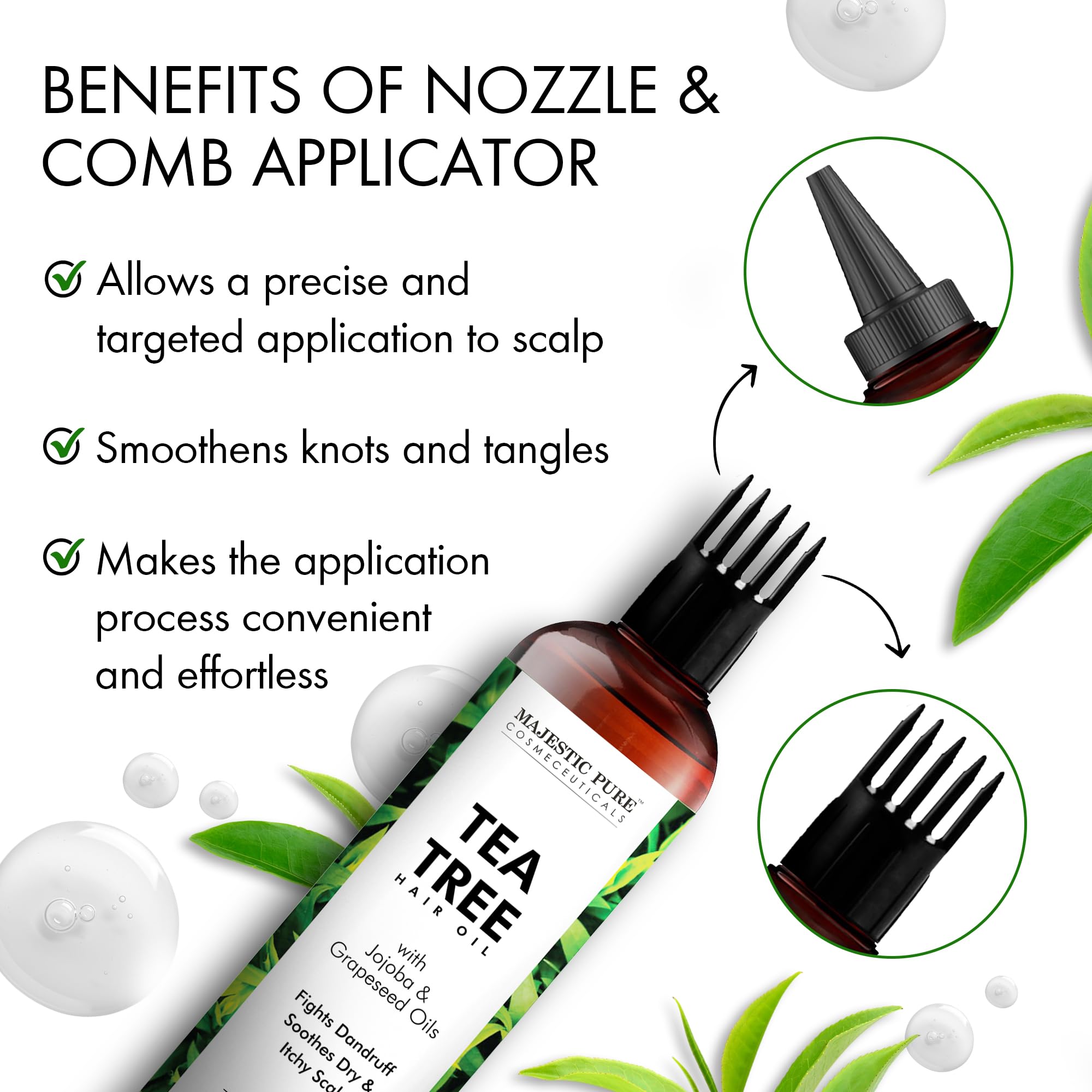 Majestic Pure Tea Tree Oil For Hair | With Argan, Jojoba & Grapeseed Oils | Soothes Itchy Scalp & Fights Dandruff | Non Gmo Veri