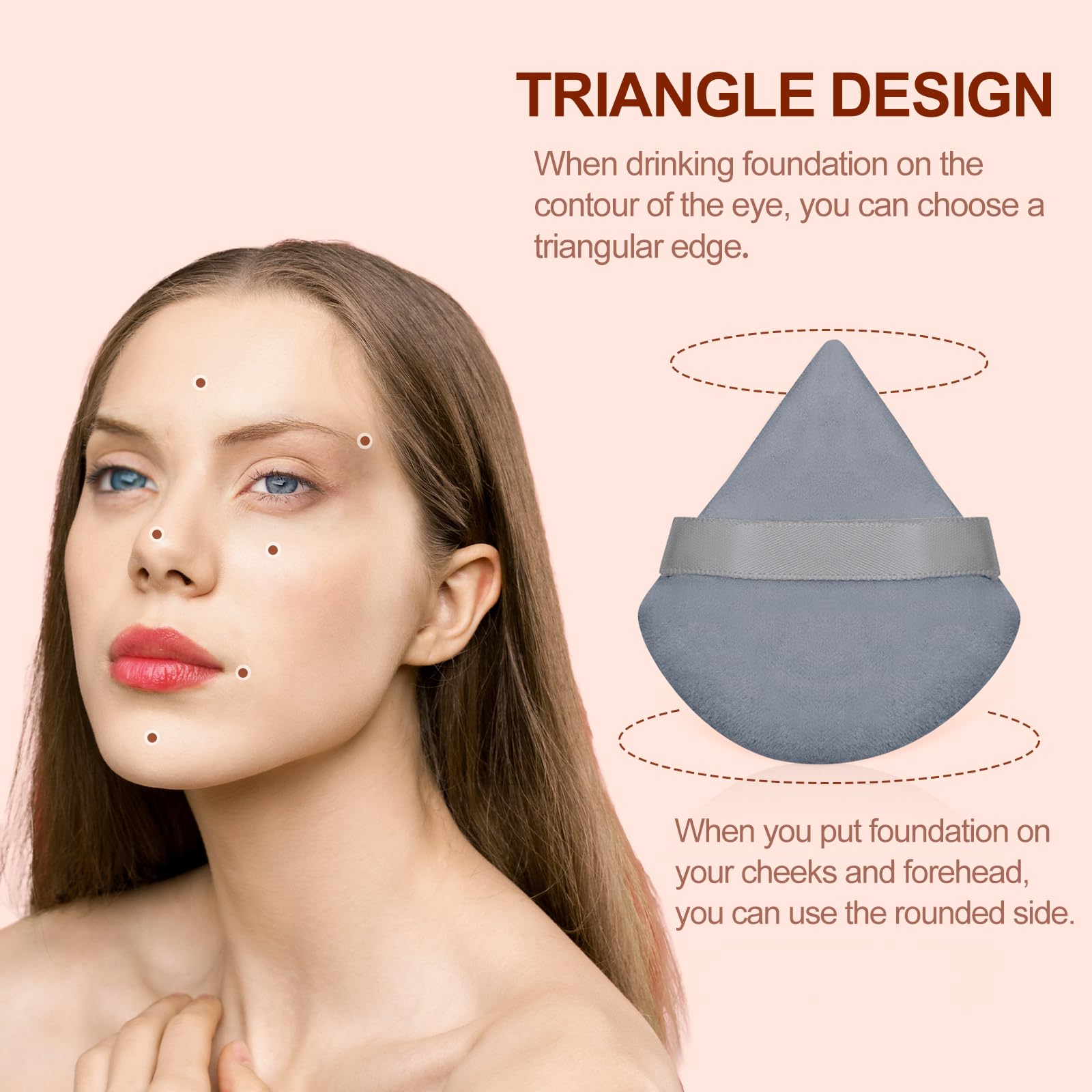 Flytianmy 9Pcs Triangle Powder Puffs, Face Makeup Puff For Body Loose Powder Beauty Makeup Tool Grey
