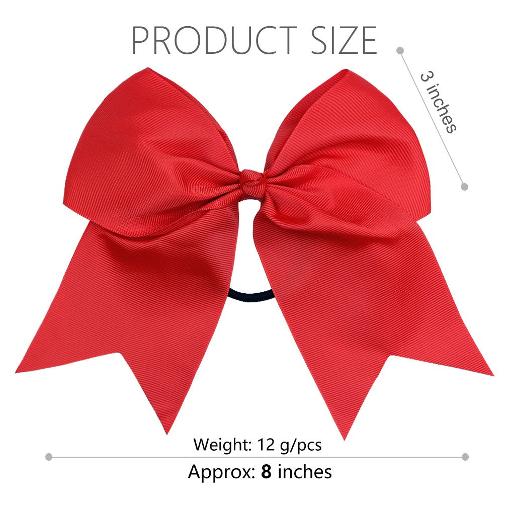 Deeka 12Pcs 8'' Large Cheer Hair Bows Ponytail Holder Handmade For Teen Girls Softball Cheerleader Sports-Red