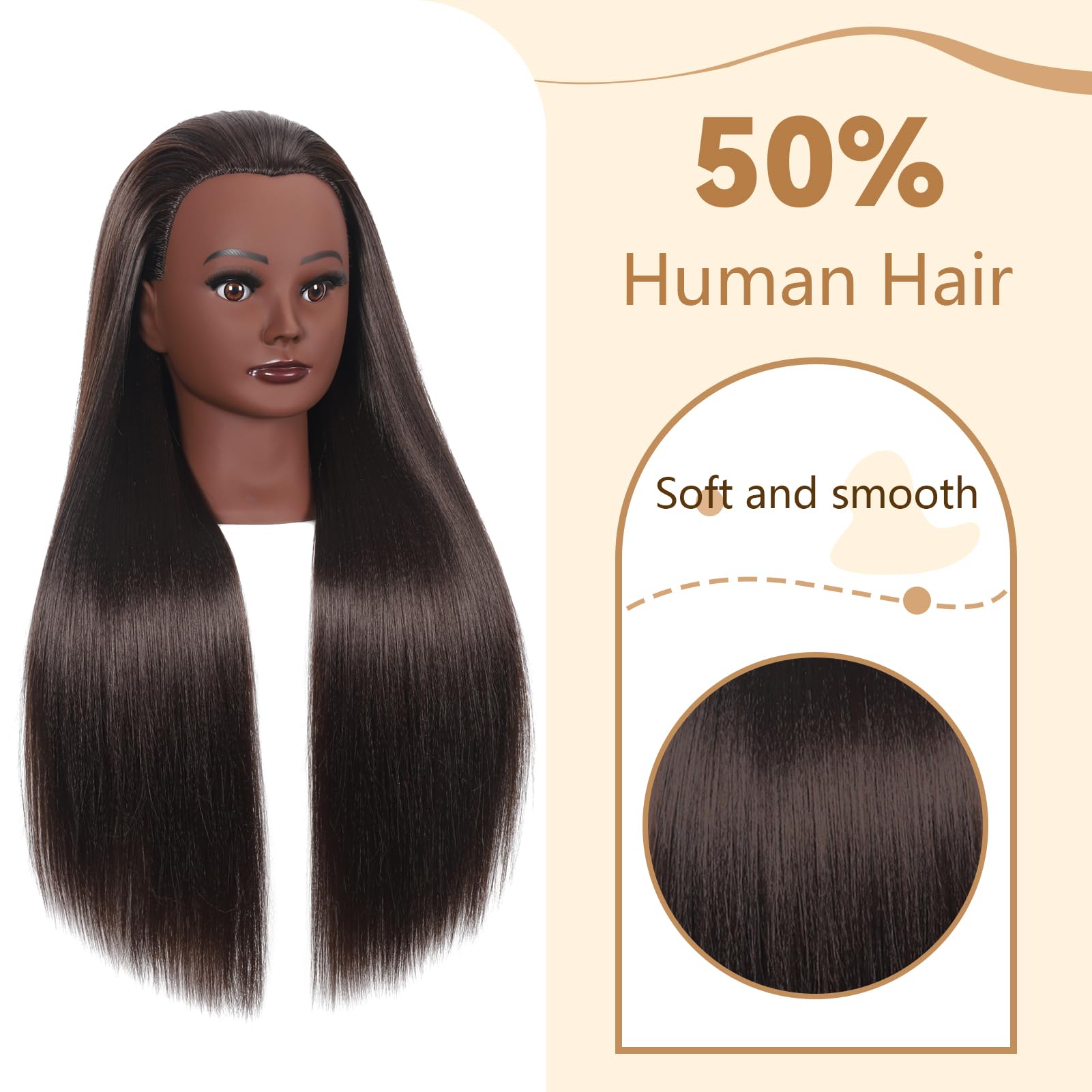 Weiran 26''-28'' Mannequin Head Styling Head 50% Human Hair Cosmetology Manikin Doll Training Head For Hairdresser Practice Brai