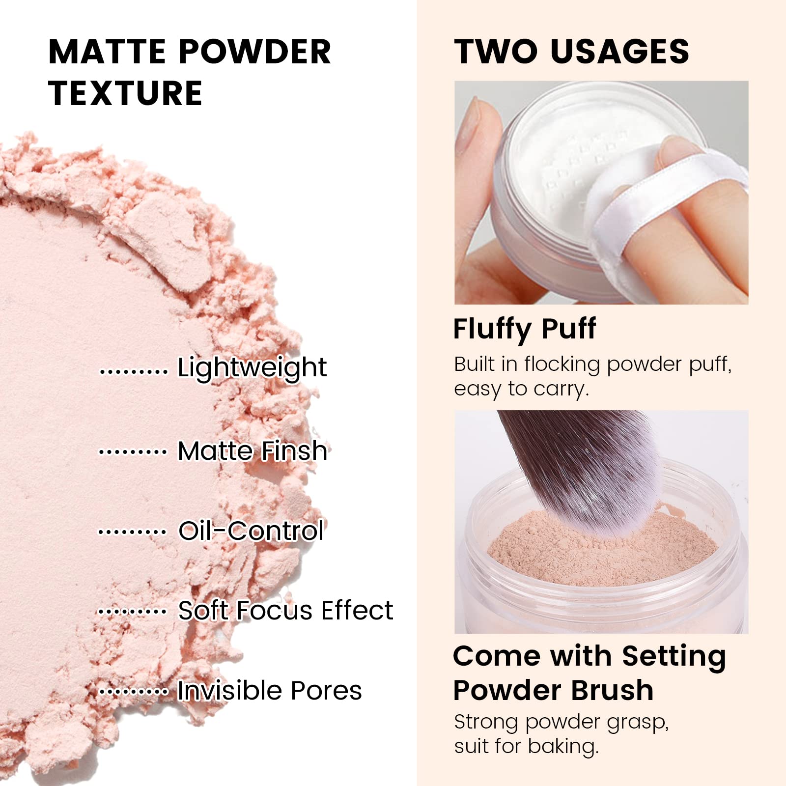 Freeorr Pink Setting Loose Face Powder, Oil Control Minimize Pore, Loose Baking Face Setting Powder Makeup, Soft Focus Make Up S