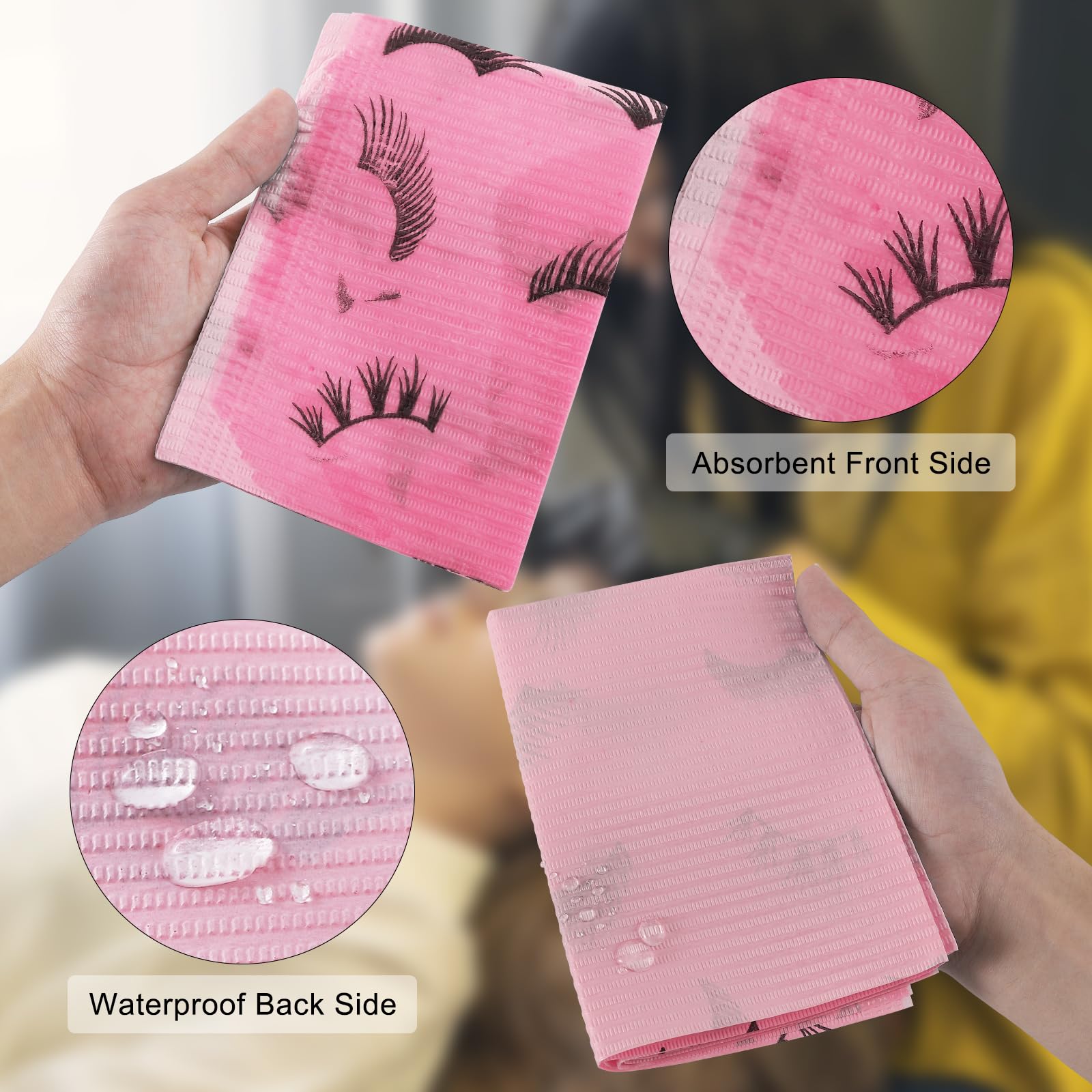 Prasne Lashing Dental Bibs Disposable Pack Of 50, Lash Pillow Cover Of Lash Supplies, Pink 3-Ply Paper Poly Waterproof Towels, 1