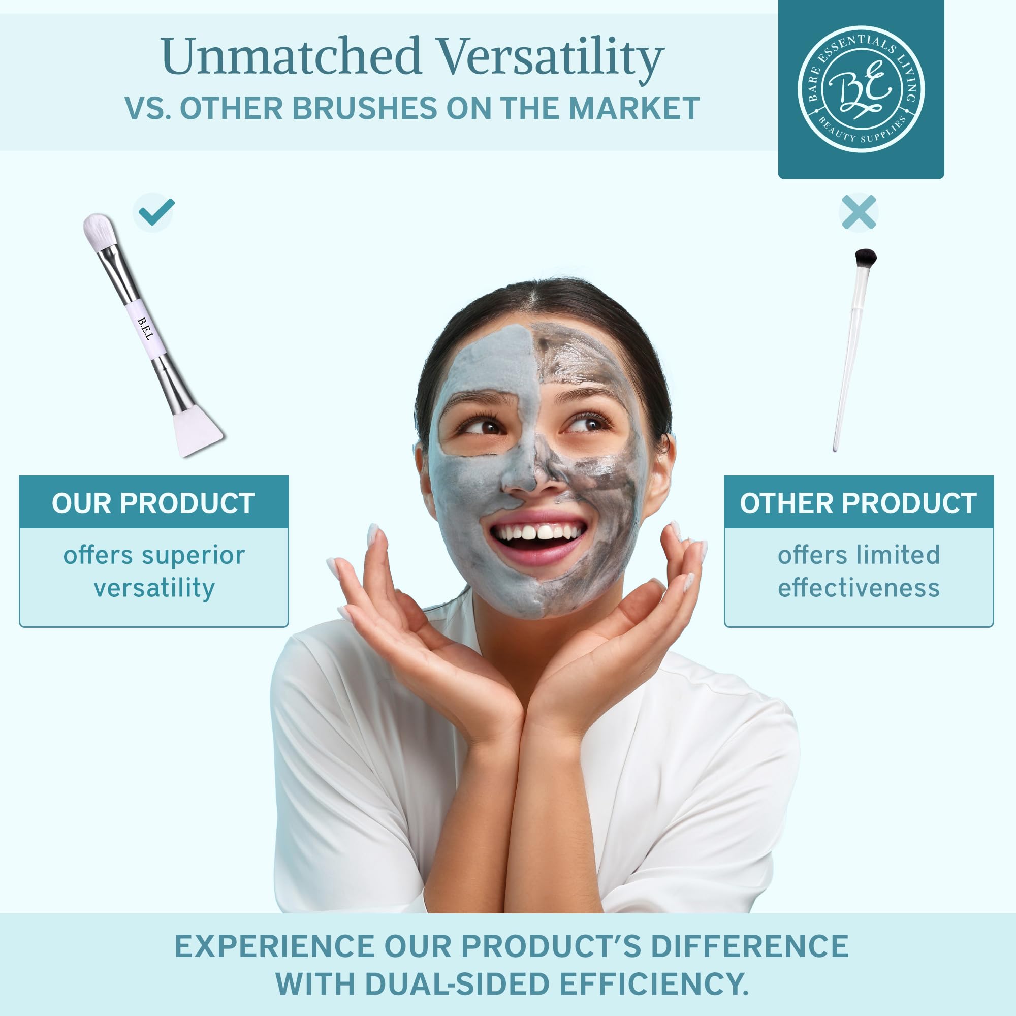 Bare Essentials Living Clay Face Mask Brush (3 Pack, White) Dual Soft Silicone Face Mask Applicator Brush Tool, Great Facial Ess