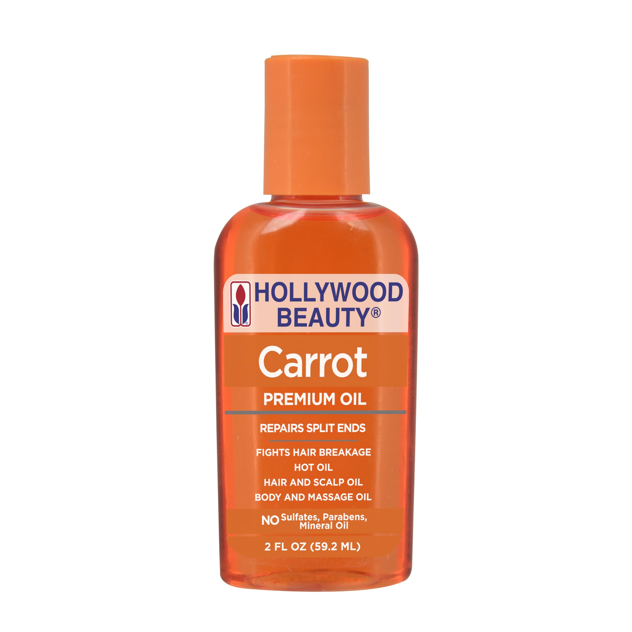 Hollywood Beauty Carrot Hair Oil, 2oz Bottle, Hair, Scalp, Skin, Nail, & Massage Oil, Helps Repair Damaged Hair & Skin, Can be U