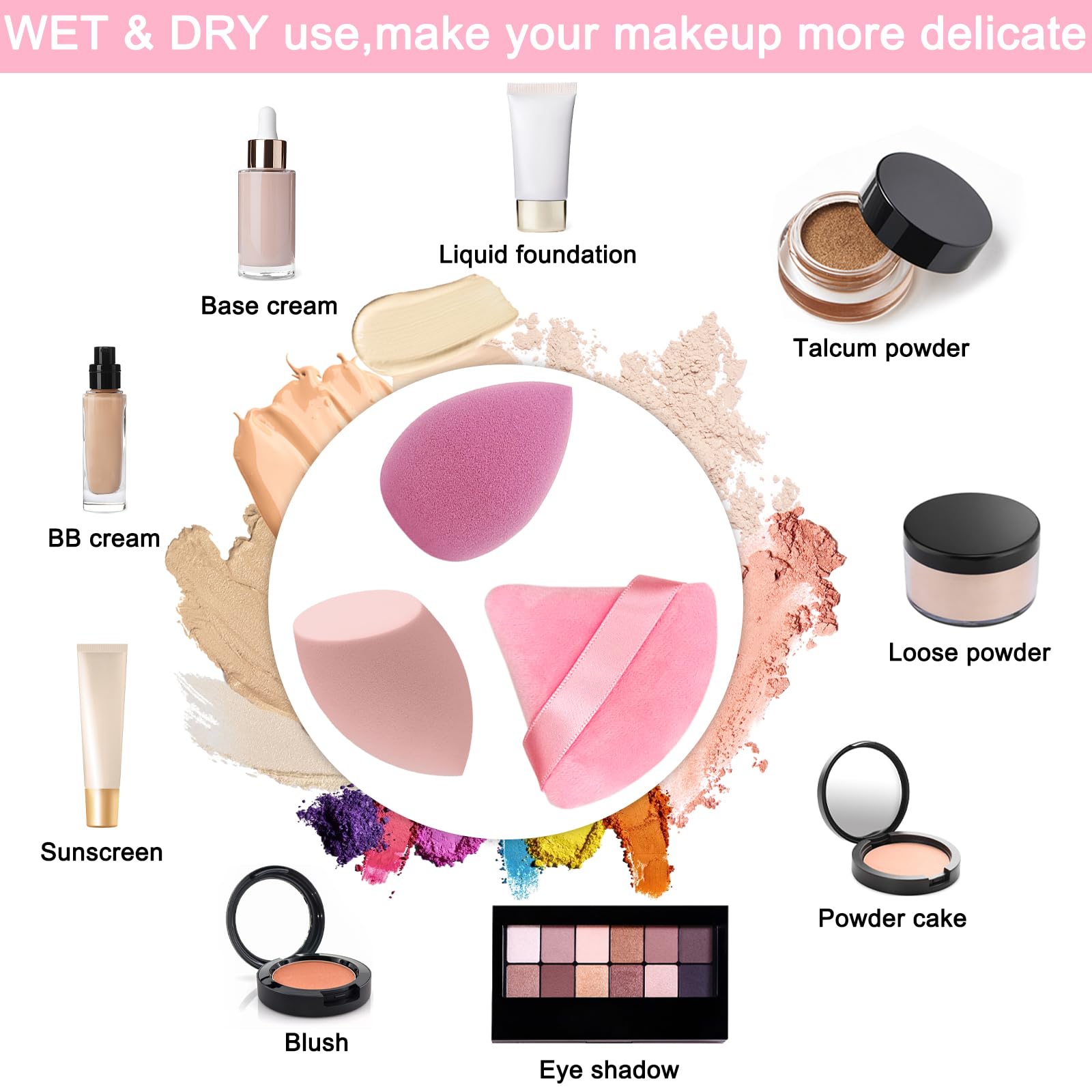 6+6 Professional Makeup Sponge Set,2.76 Inch Portable Soft Sponge Setting Face Puffs,Multicolor Makeup Blending Sponge Cosmetic