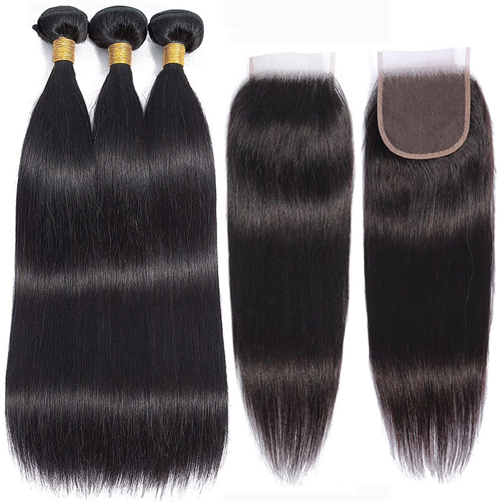 10A Straight Bundles With Closure 14 16 18 With 12 Inch Human Hair Bundles With Closure 100% Unprocessed Brazilian Virgin Human