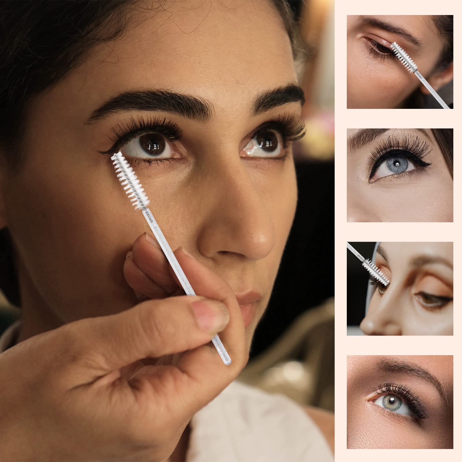 300 Pcs Disposable Mascara Wands, Crystal Spoolies Brush For Eyelash Extensions, Spooly Eyelash Eyebrow Brushes Lash Wand Applic