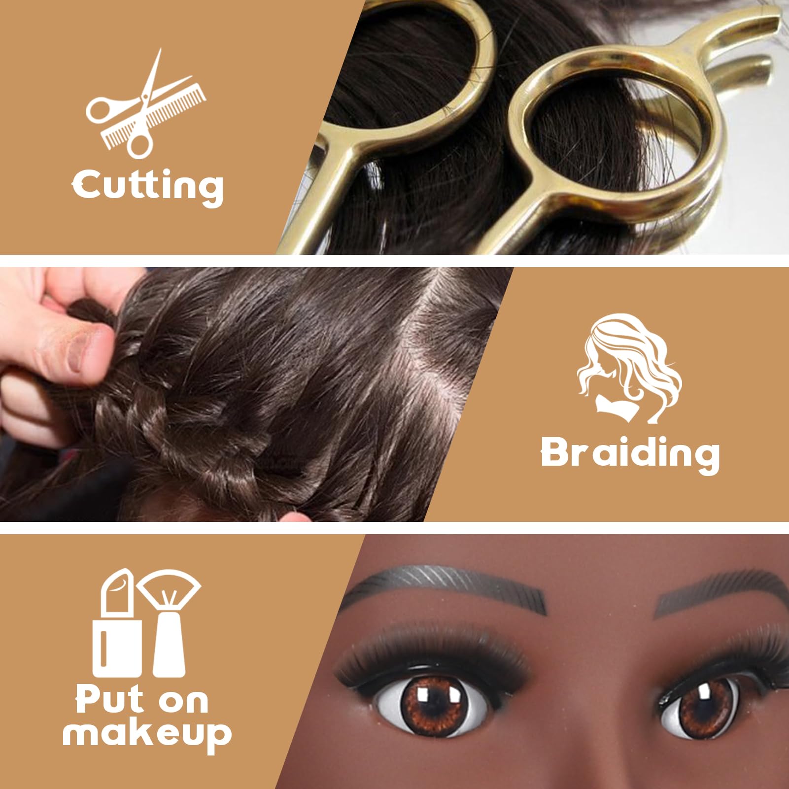 Weiran 26''-28'' Mannequin Head Styling Head 50% Human Hair Cosmetology Manikin Doll Training Head For Hairdresser Practice Brai