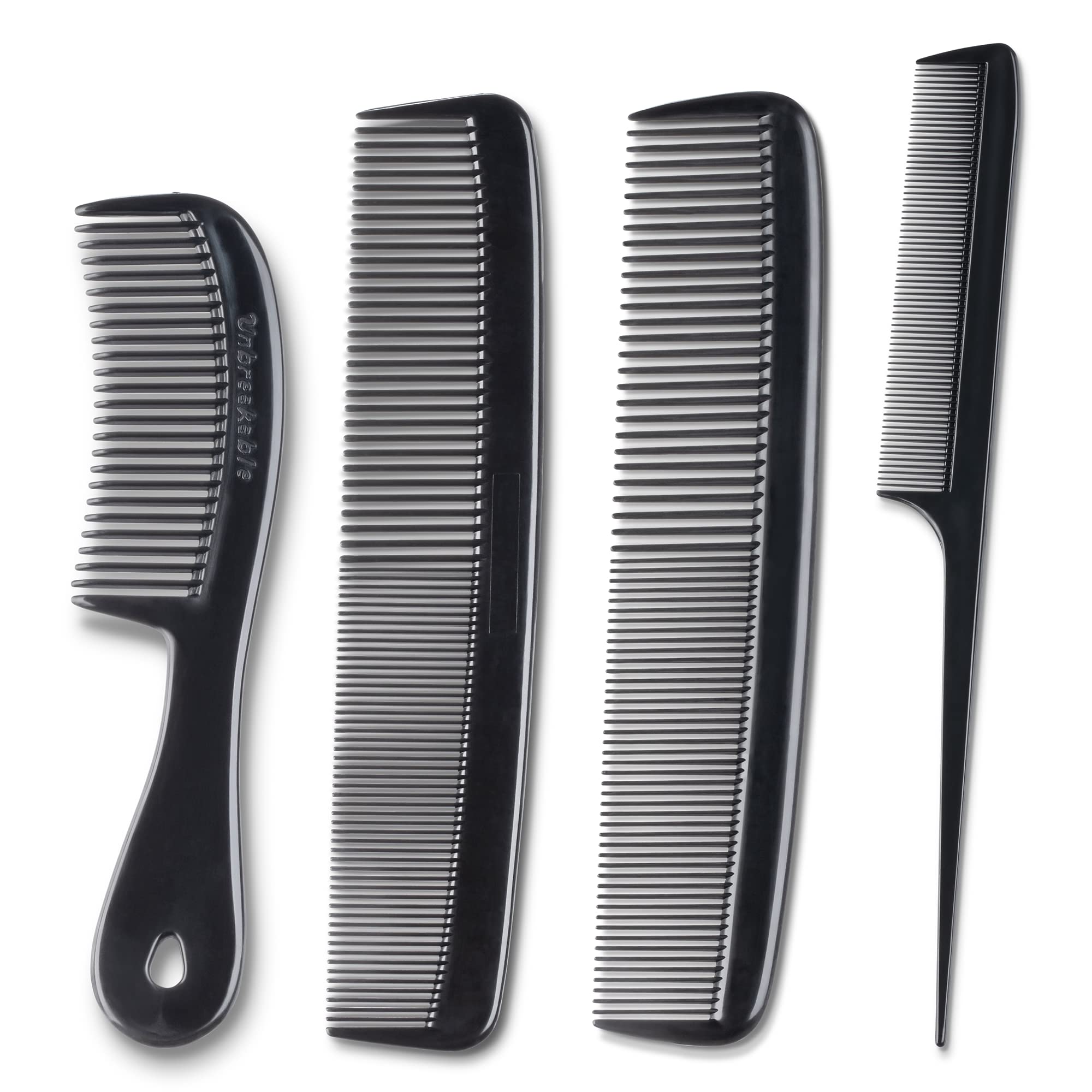 Mars Wellness 4 Piece Professional Comb Set Black - Usa Made - Fine Pro Tail Combs, Dresser Hair Comb Styling Comb - Premium Gra