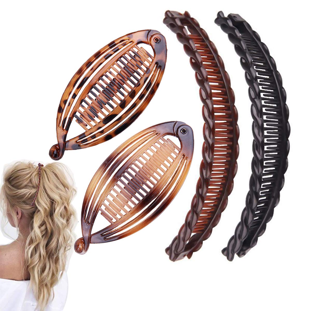 Aaiffey 4Pcs Banana Hair Clips Vintage Clincher Combs Tool For Thick Curly Hair Accessories Fishtail Hair Clip Combs Double Bana