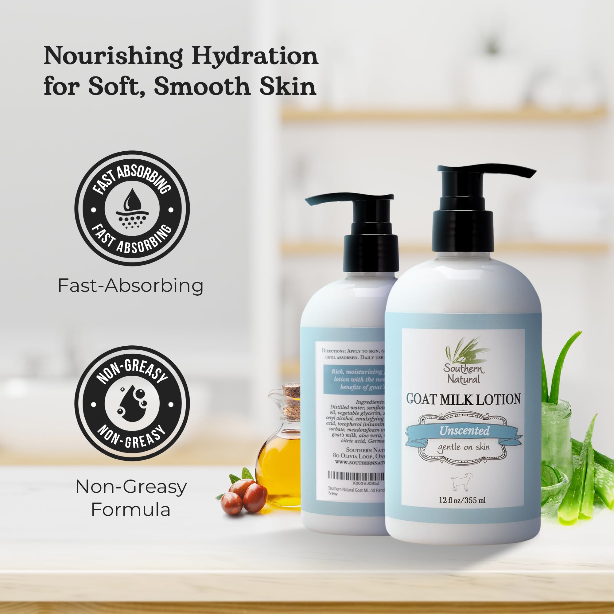 Southern Natural Goat Milk Lotion - Nourishing Face, Body & Hand Moisturizer For Dry & Sensitive Skin - Hydrating Cream, Gentle