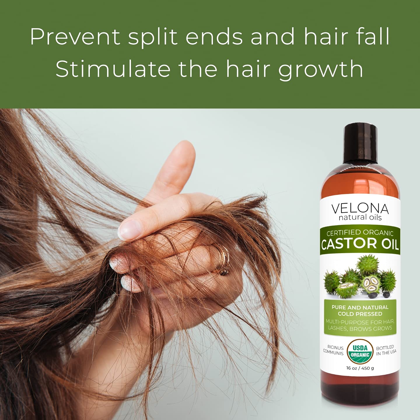 Velona Usda Certified Organic Castor Oil - 64 Fl Oz | For Hair, Boost Eyelashes, Eyebrows | Cold Pressed, Natural Oil, Usp Grade