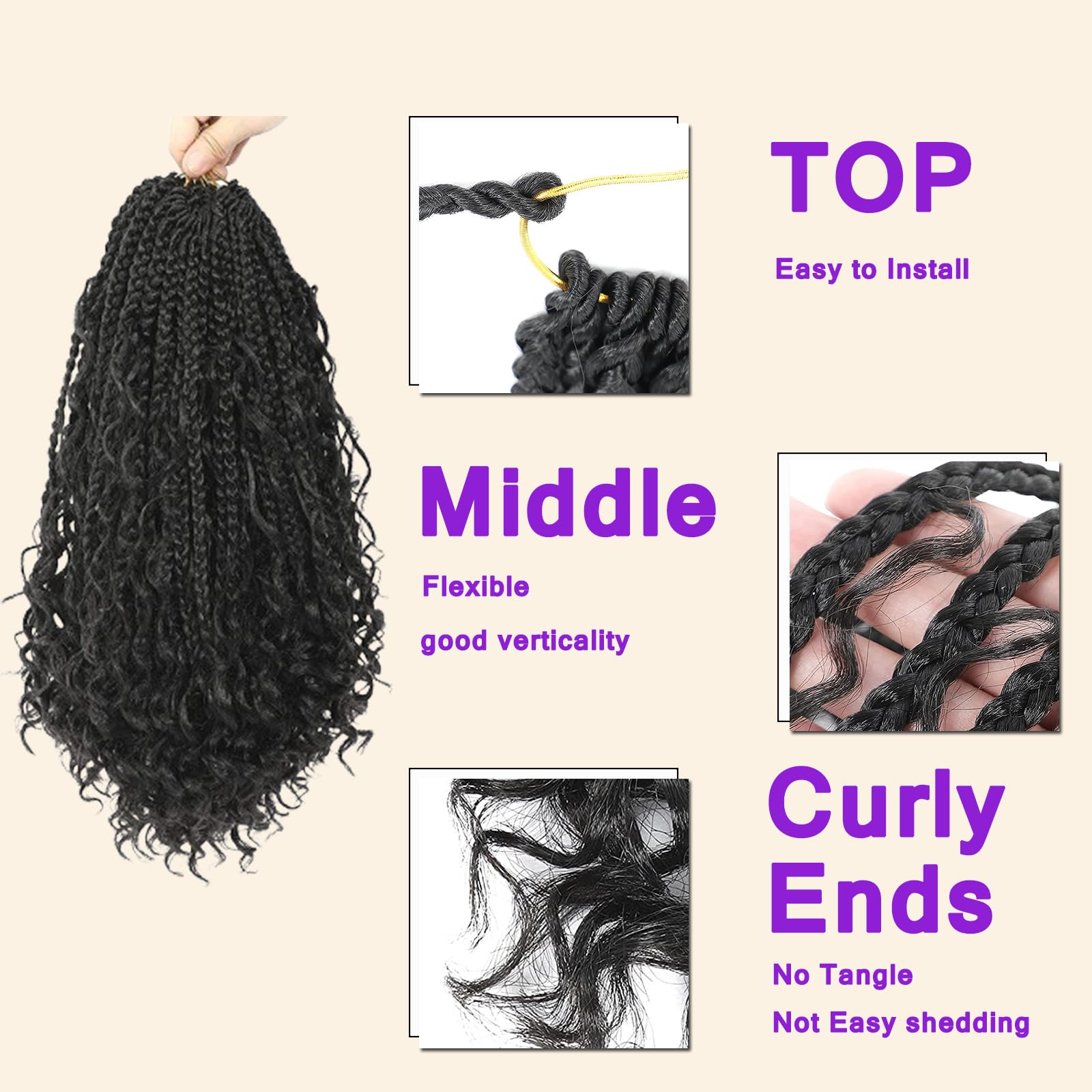 9 Packs Goddess Box Braids Crochet Hair-12 Inch Boho Crochet Braids With Curly Ends,Bohomian Box Braiding Hair For Black Women D