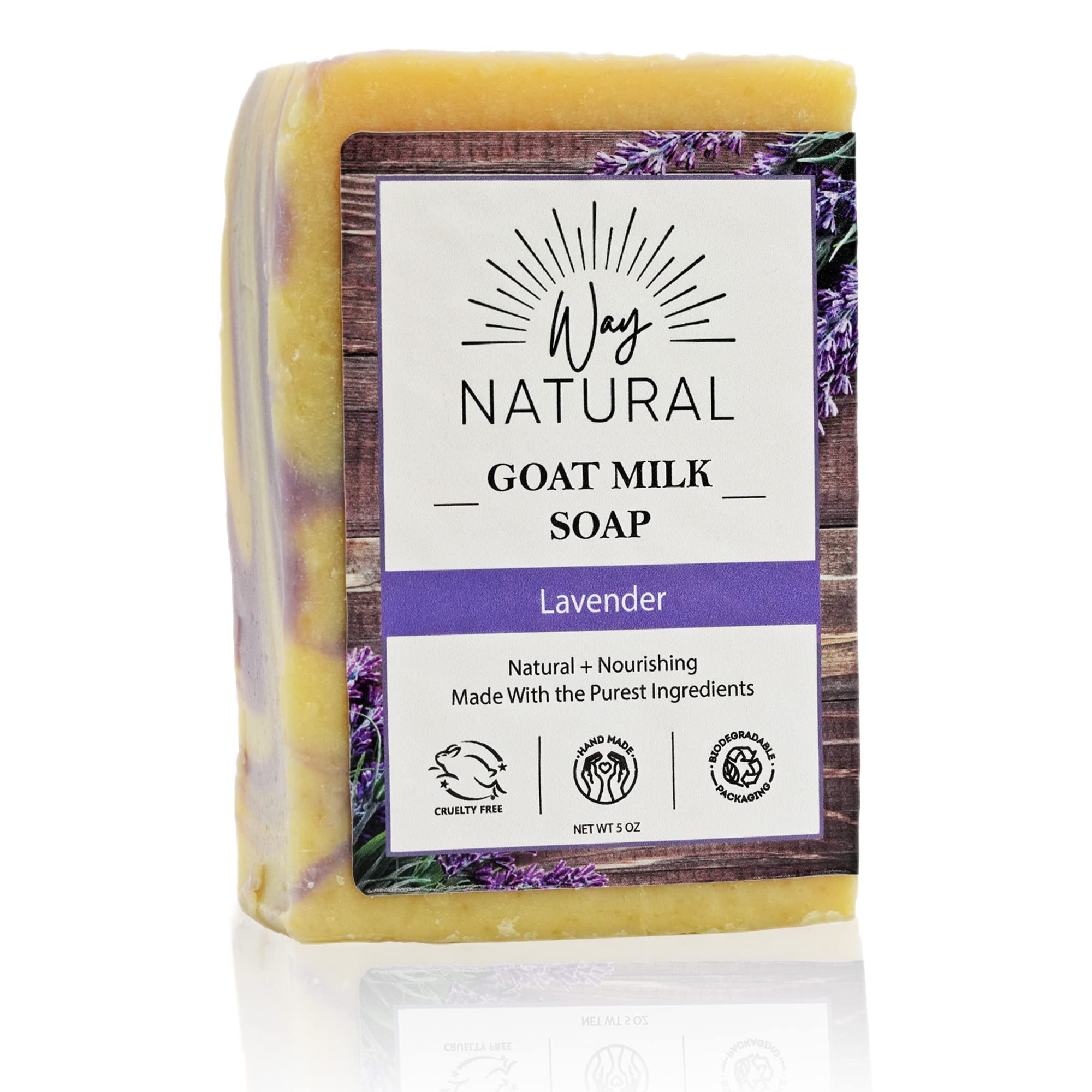 Way Natural Goat Milk Soap Bar, Lavender (1 Hand/Body Soap Bar) - Gentle, No Dyes, Real Goat Milk Bar Soap for Men & Women - Nat