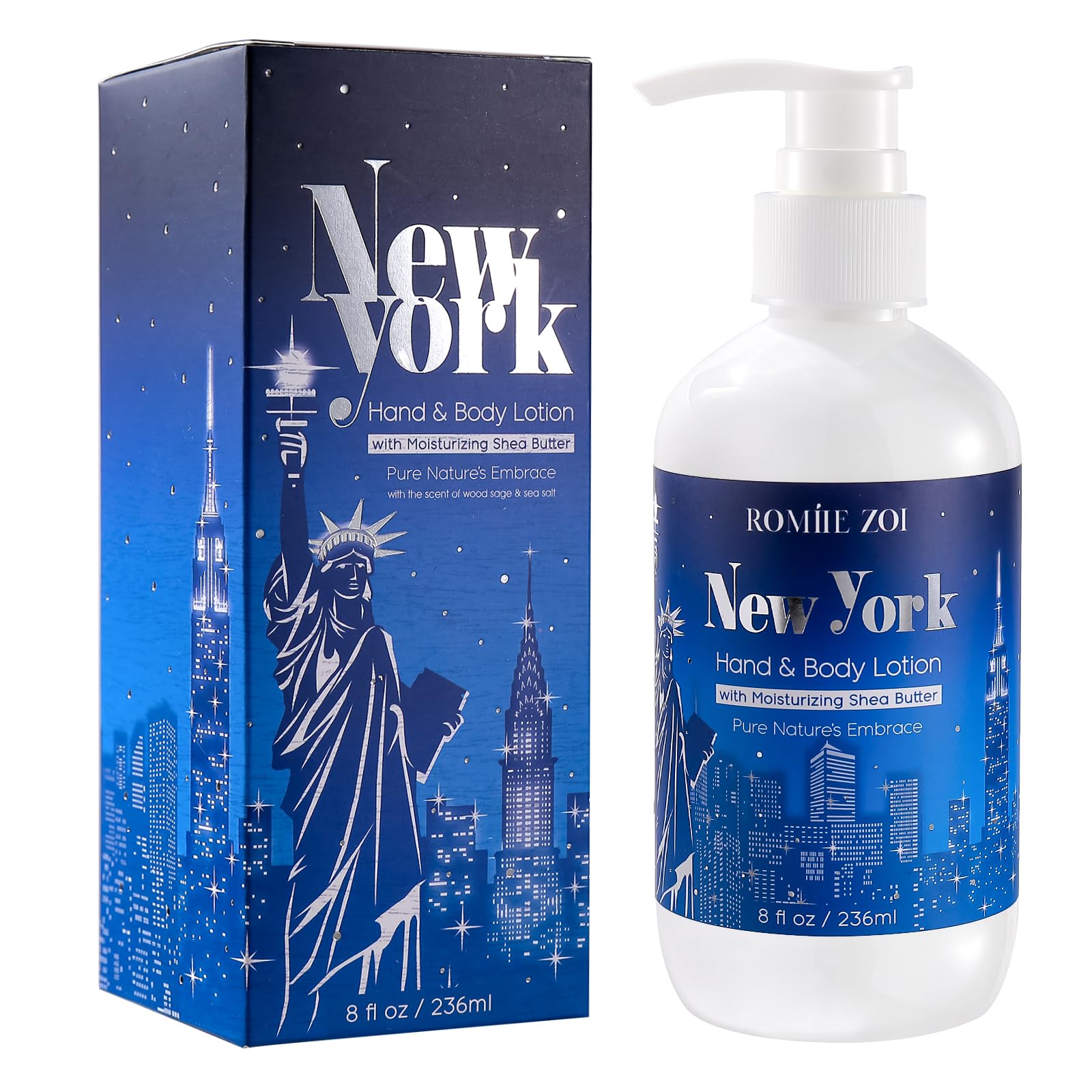 ROMIIE ZOI Daily Hand & Body Lotion with Moisturizing Shea Butter - New York with the Scent of Wood Sage & Sea Salt - 236 ML / 8