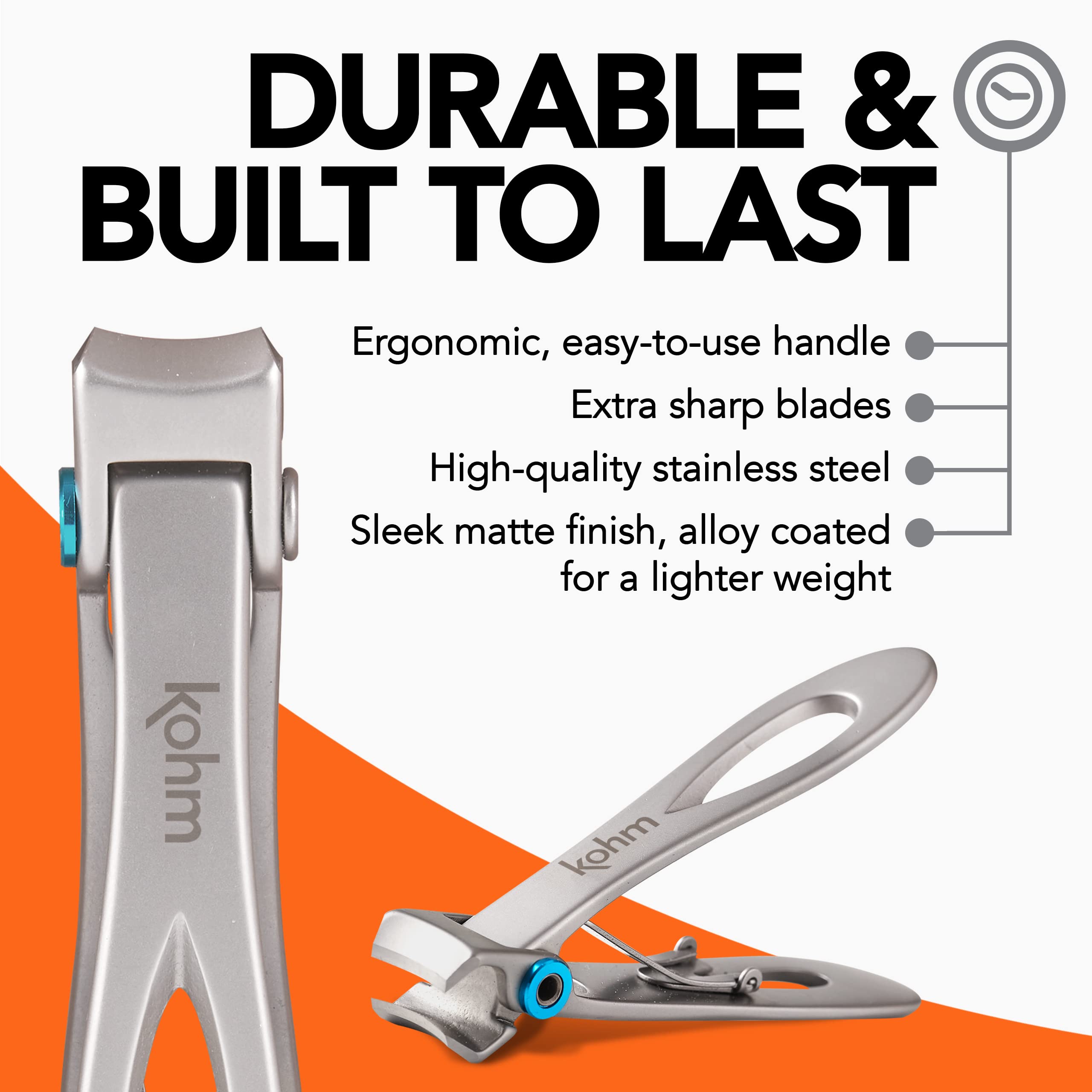 Kohm Nail Clippers For Thick Nails - Heavy Duty, Wide Mouth Professional Fingernail And Toenail Clippers For Men, Women & Senior