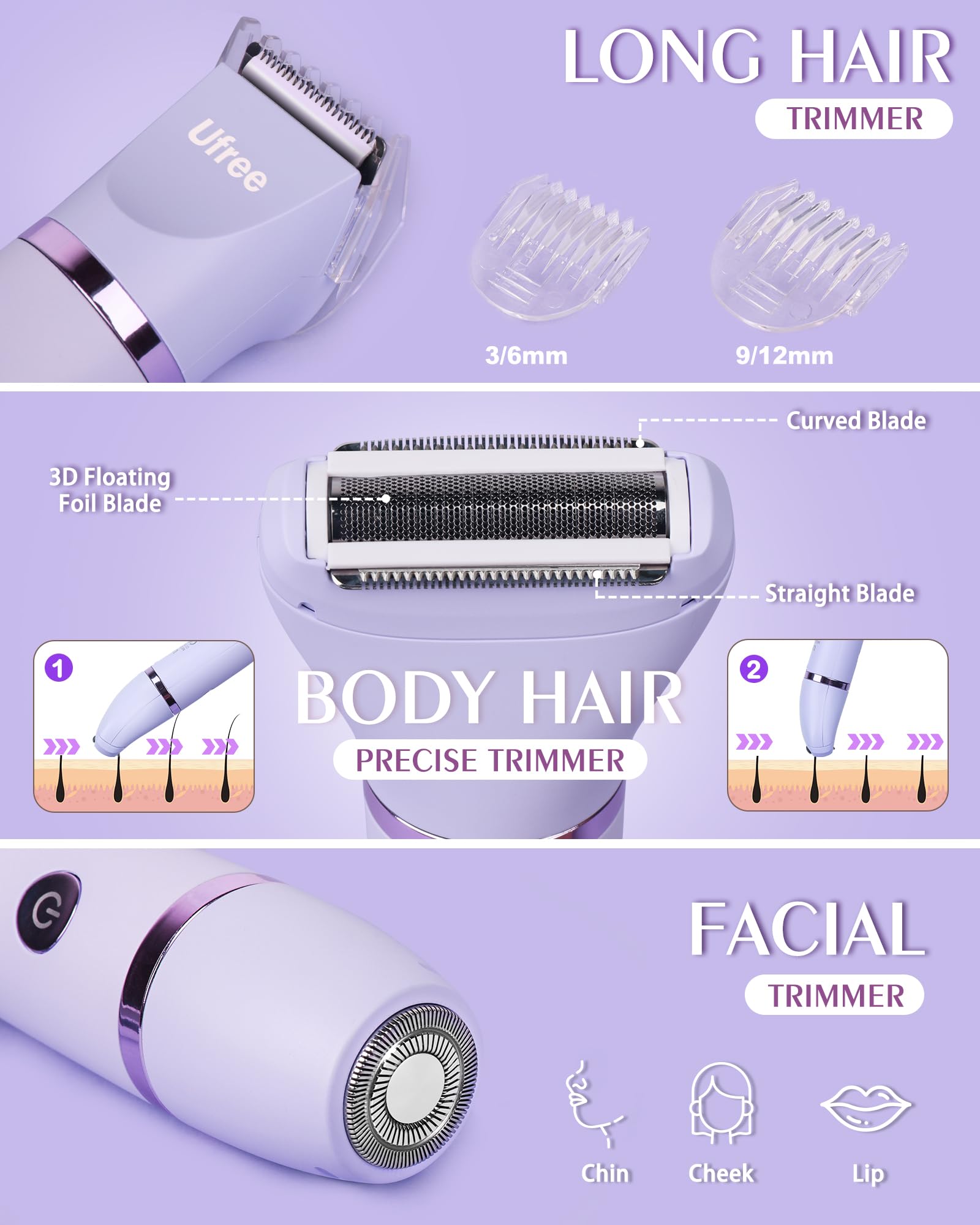 Ufree Bikini Trimmer For Women, Electric Razors For Women, Rechargeable Pubic Hair Trimmer Women, Womens Electric Shaver For Leg