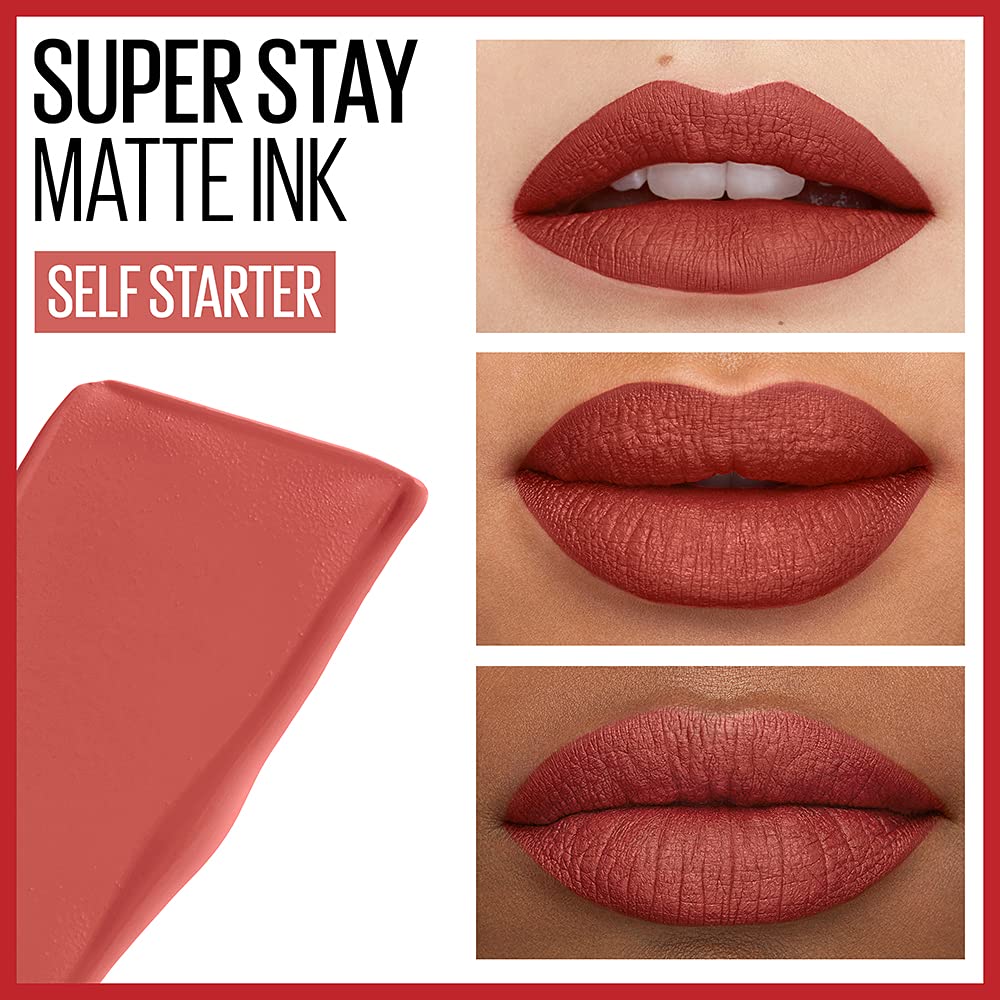 Maybelline Super Stay Matte Ink Liquid Lipstick Makeup, Long Lasting High Impact Color, Up To 16H Wear, Self-Starter, Light Red,