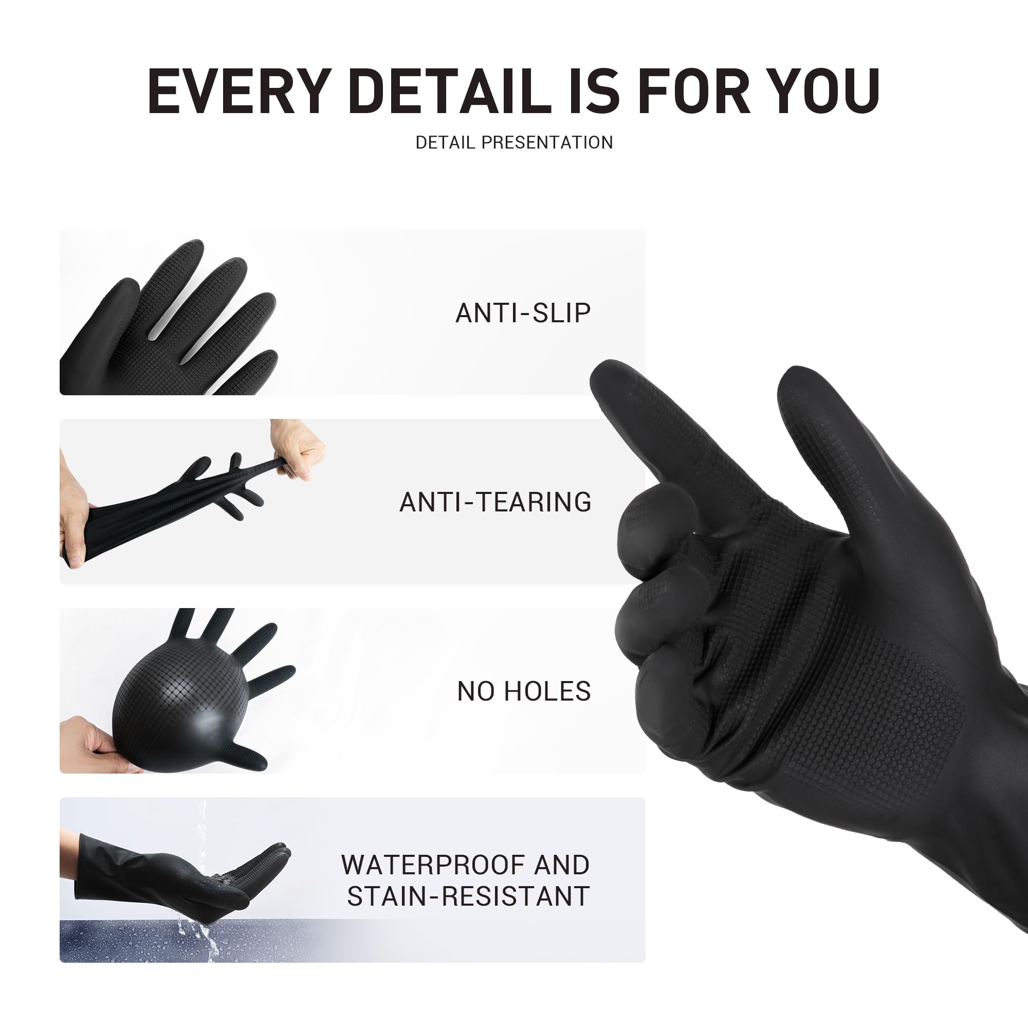 Thxtoms 3 Pairs Hair Dye Gloves, Reusable Professional Hair Color Rubber Gloves For Home And Salon Black,Small