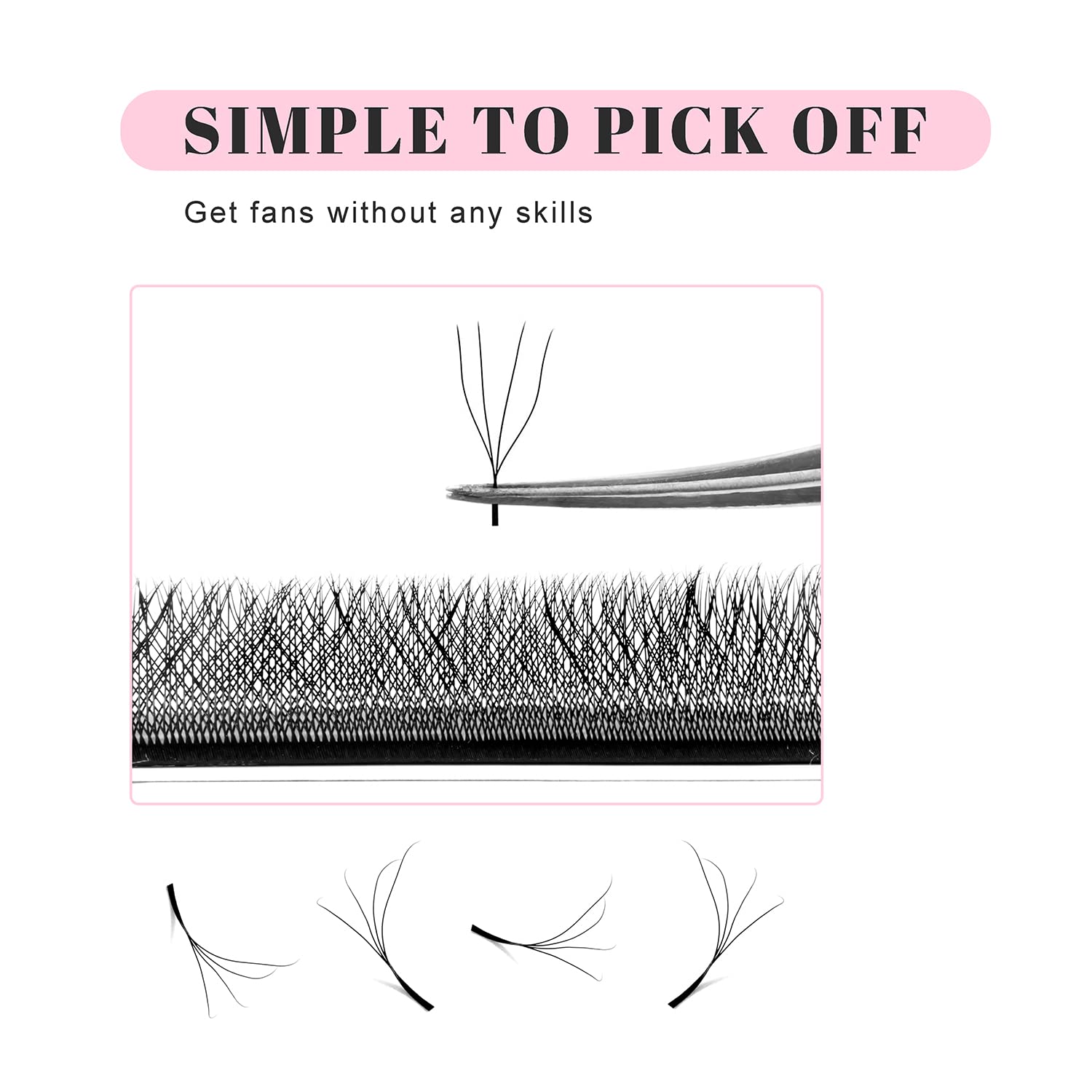 Tdance W Eyelash Extensions 4D Premade Fans W Lashes 0.07 C/D Curl Matte Black W Shaped Volume Fans (W-4D-0.07-C-13Mm)