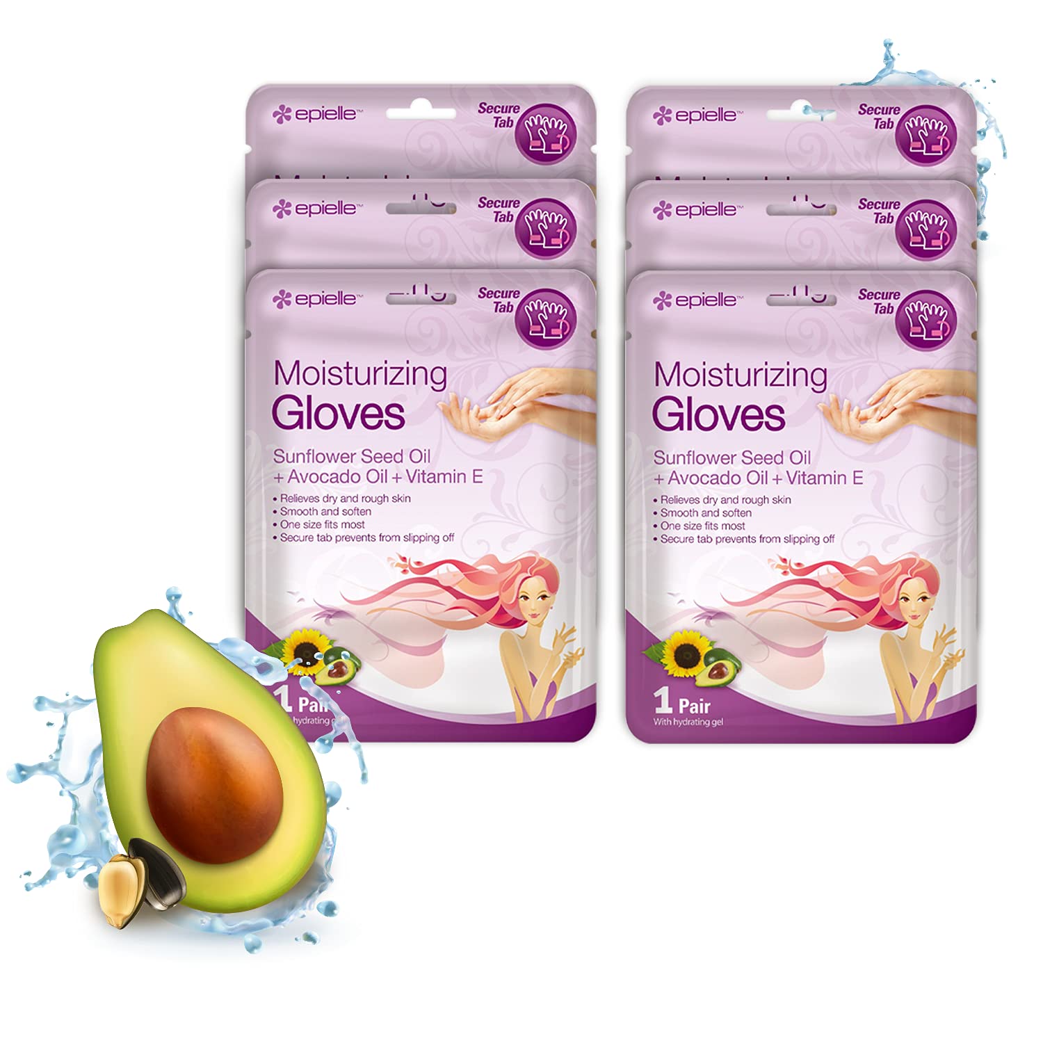 Epielle Moisturizing Hand Masks (Gloves 6pk) for Dry Hands Spa Masks | Sunflower Seed Oil + Avocado Oil + Vitamin E, Beauty Gift