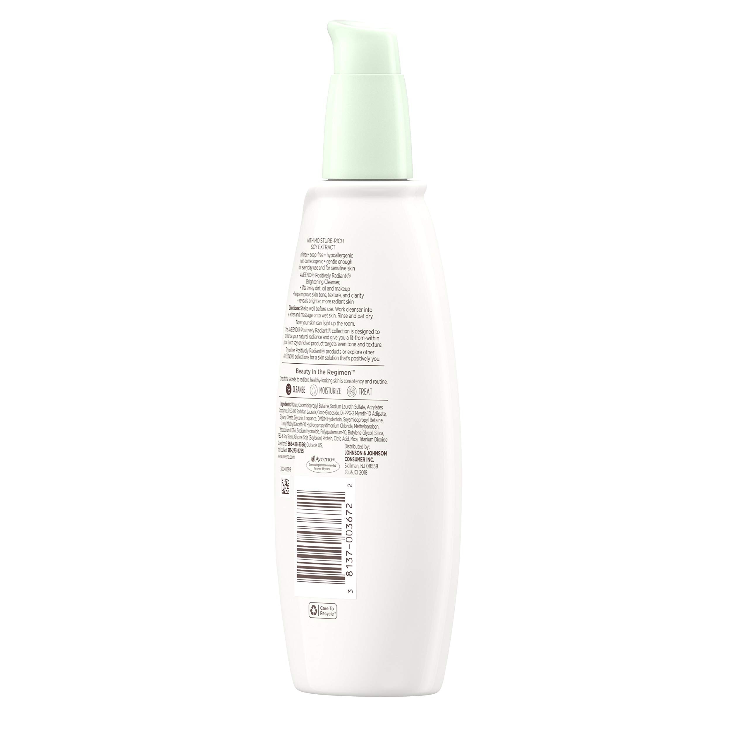 Aveeno Positively Radiant Brightening Facial Cleanser For Sensitive Skin, Non-Comedogenic, Oil-Free, Soap-Free & Hypoallergenic,