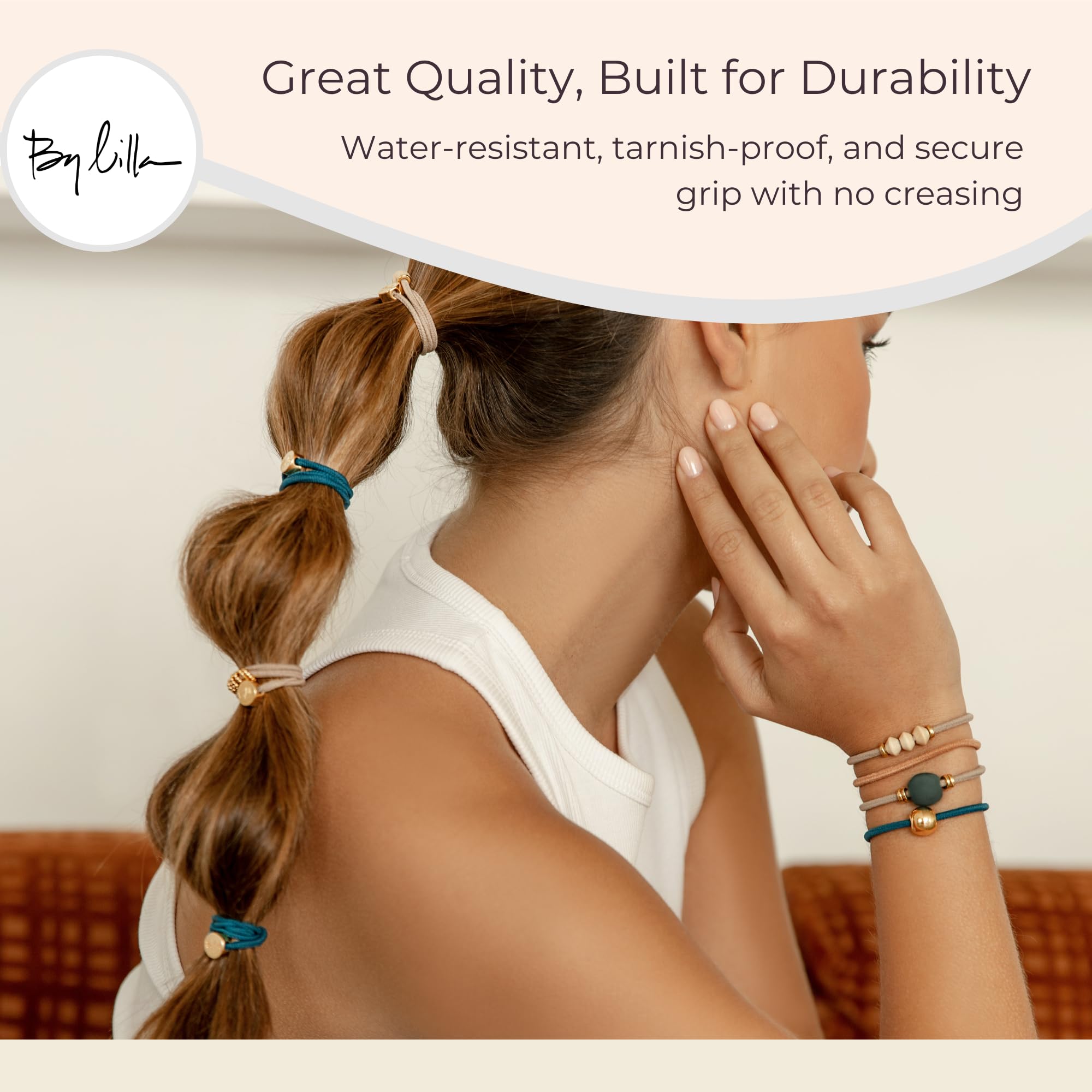 By Lilla Bracelet Hair Ties - Premium Hair Tie Bracelets For Women - Boho Hair Accessories For Thick And Thin Hair - Pack Of 2 (