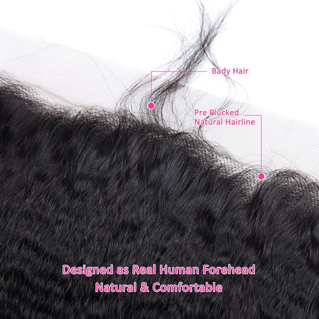 Odir 13X4 Lace Closure Frontal 180% Density Kinky Straight Brazilian Human Hair 14 Inch Unprocessed 9A Yaki Straight Virgin Hair