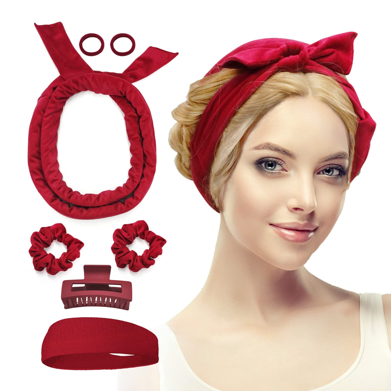 Fitifun Hair Curlers, 61' Extra Long No Heat Curling Headband Hair Curlers to Sleep In, Heatless Hair Curlers for Long Hair (Red