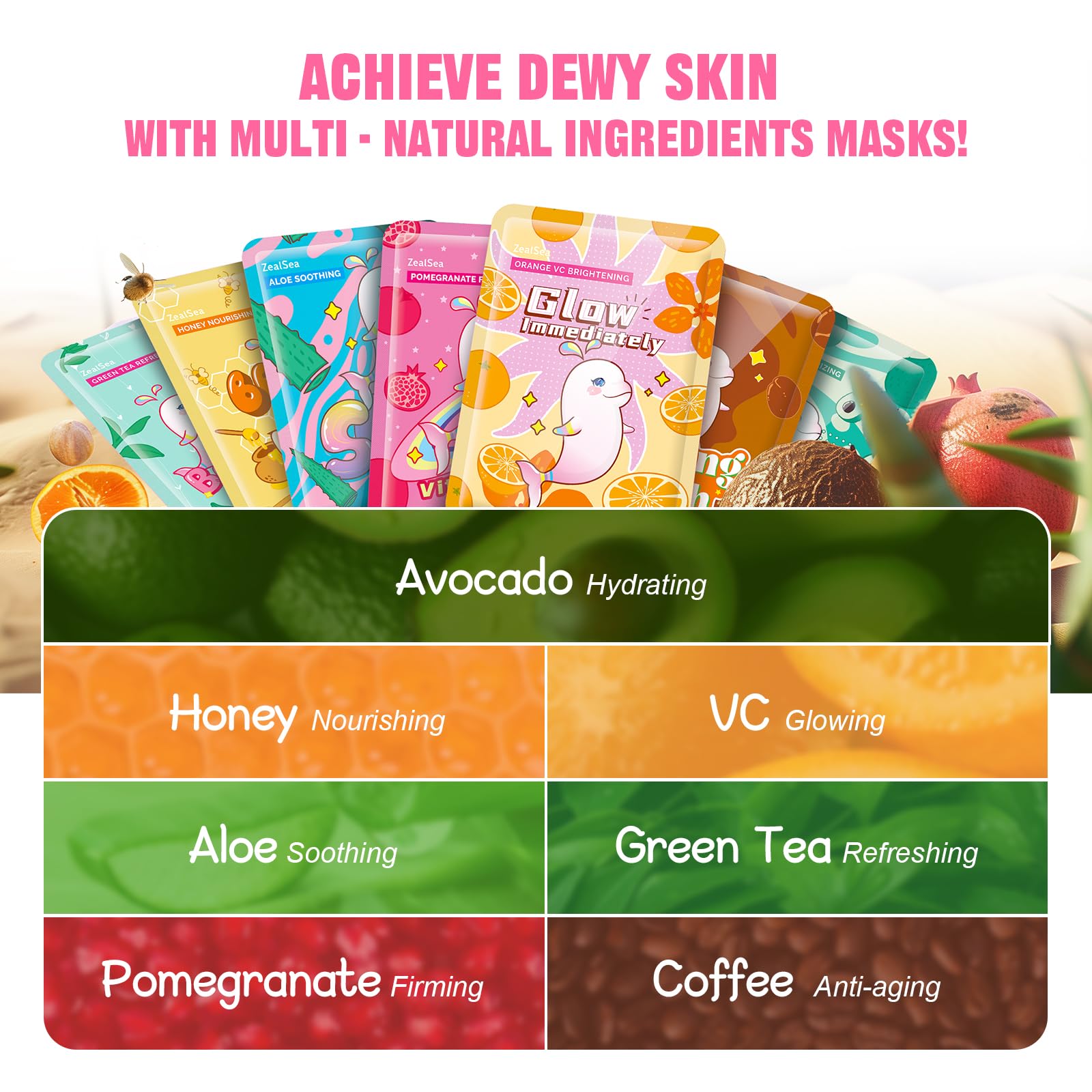 Zealsea Face Masks Skincare, Facial Masks For Women Skin Care, Sheet Masks Beauty With Natural Ingredients, Birthday Party Spa G